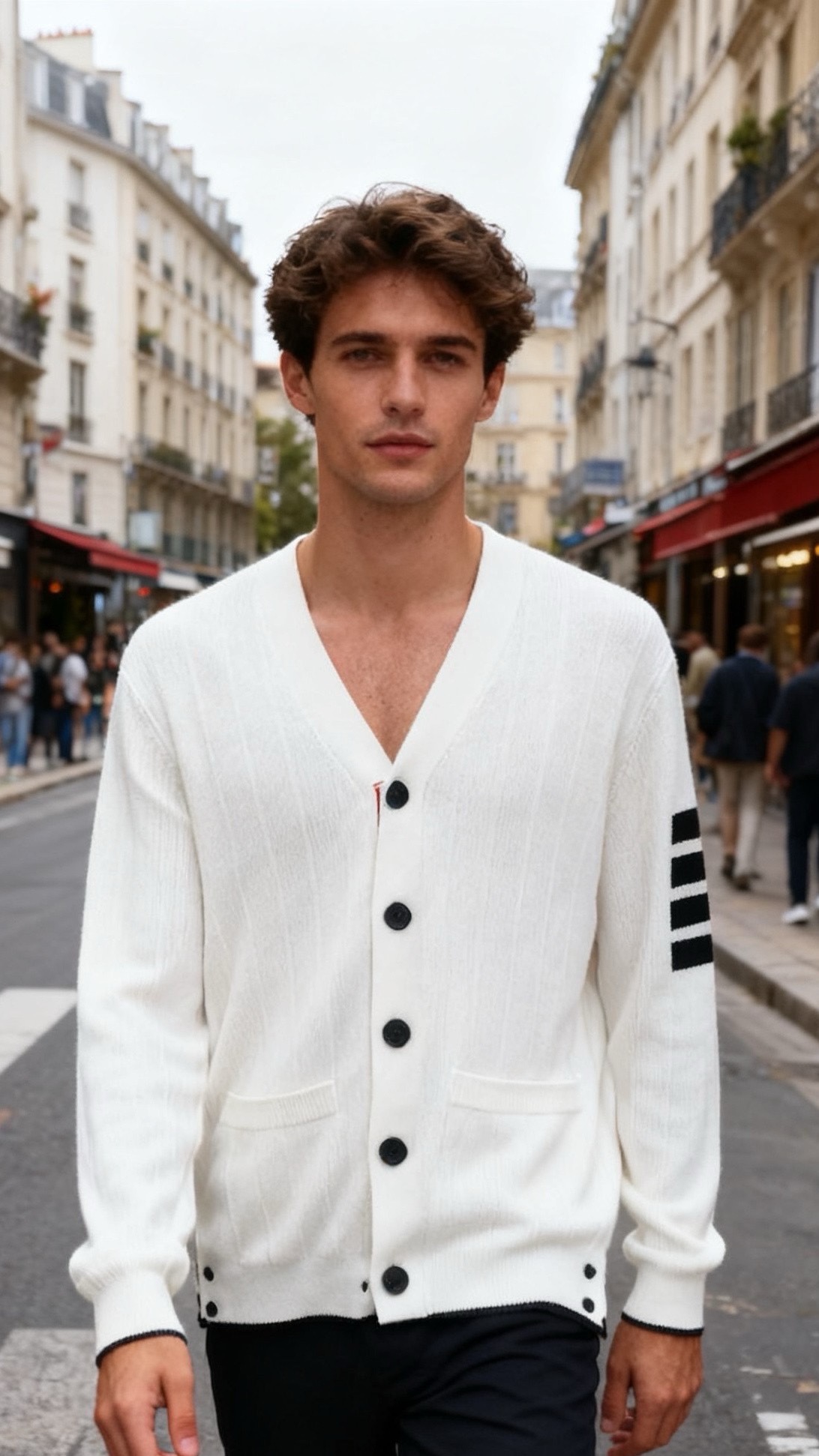 🔥TB.2025秋冬新品！时尚男士V领针织开衫采用腈纶与绵羊毛混纺面料，绵羊毛赋予其柔软亲肤的触感与出色