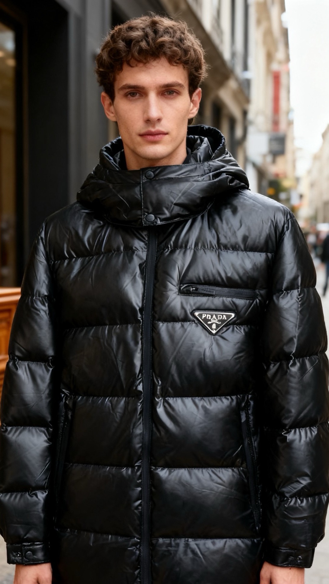 NO:684372,Pra*/Pra*a. 25 new autumn and winter styles!  Fashionable men's hooded down jacket  The outer layer of the luxurious and classic down jacket with original triangular letter LOGO design is made of glossy polyester fabric, which is smooth to the touch and has a delicate luster. It is smooth and non-sticky, and the fabric is stiff and has good wrinkle resistance. It can quickly return to flatness after gentle rubbing. The inside is filled with full down, and the down is fluffy and soft. You can feel the fullness of the down when lightly pressed. It rebounds immediately after letting go, without clumping or velvet running.  It is as soft and waxy as clouds. The combination of glossy fabric and down makes the clothing both windproof and warm. The fabric hemming on the edge of the zipper is exquisite and feels smooth and smooth to the touch. The fabric on the hood fits the curve of the head and feels comfortable and unrestricted. The overall fabric is light and does not press the body. When moving, the down stretches with the fabric, keeping warm without affecting body movements. The fabric splicing in the details makes the touch richer!  Sizes 48-56, shipped next day!  ,,prada,prada,down jacket,hats,19860909普拉*/Pra*a. 25秋冬新款！时尚男士连帽羽绒服 奢华经典原版三角标字母LOGO设计羽绒服外层采用亮面聚酯纤维面料,触感光滑且带有细腻的光泽感,上手轻滑不粘手,面料挺括且抗皱性佳,轻轻揉搓后能快速恢复平整.内里填充饱满羽绒,绒朵蓬松柔软,轻压时能感受到羽绒的充盈感,松手后即刻回弹,无结块、跑绒现象,触之如云朵般软糯.亮面面料与羽绒的结合让衣物兼具防风性与保暖性,拉链边缘的面料包边工艺精致,触之平整无硌手感,连帽部分的面料贴合头部曲线,触感舒适无束缚,整体面料轻盈不压身,活动时羽绒随面料舒展,保暖的同时不影响肢体活动,细节处的面料拼接让触感层次更丰富！尺码48-56,隔天出货！,,prada,prada,down jacket,hats,,Men's clothing