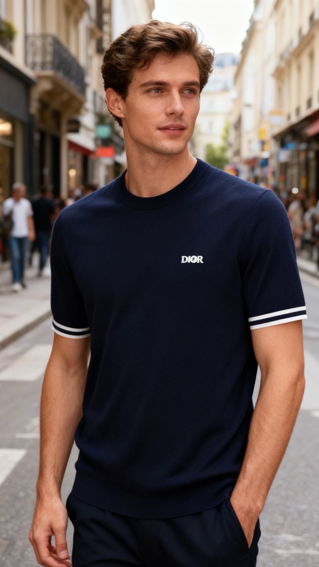 NO:691830,Dior/Christian Di*r. 25 autumn and winter men's short-sleeved sweaters are made of fine pit knitting technology to create a body with regular texture and good shape; the neckline is a narrow round neck design, using hemming and seaming technology, which fits the neck without rubbing; the cuffs are made of contrasting stripe splicing technology, the lines are neat and not easy to come off, and the brand LOGO design lines on the chest are clear; the whole body is cut according to ergonomics, the version is loose and moderate, the wearing movement is not restricted, and the details are solid craftsmanship!  Sizes 48-56, shipped next day!  ,,dior,T-shirt,19860909迪奥/Christian Di*r. 25秋冬男士短袖针织衫采用细坑条针织工艺打造衣身,纹理规整且定型性好；领口为窄边圆领设计,运用包边锁边工艺,贴合颈部不磨肤；袖口采用撞色条纹拼接工艺,走线工整且不易脱线,胸前品牌LOGO设计线条清晰；整体依人体工学剪裁,版型宽松有度,穿着活动无束缚,细节处工艺扎实！尺码48-56,隔天出货！,,dior,T-shirt,,Men's clothing