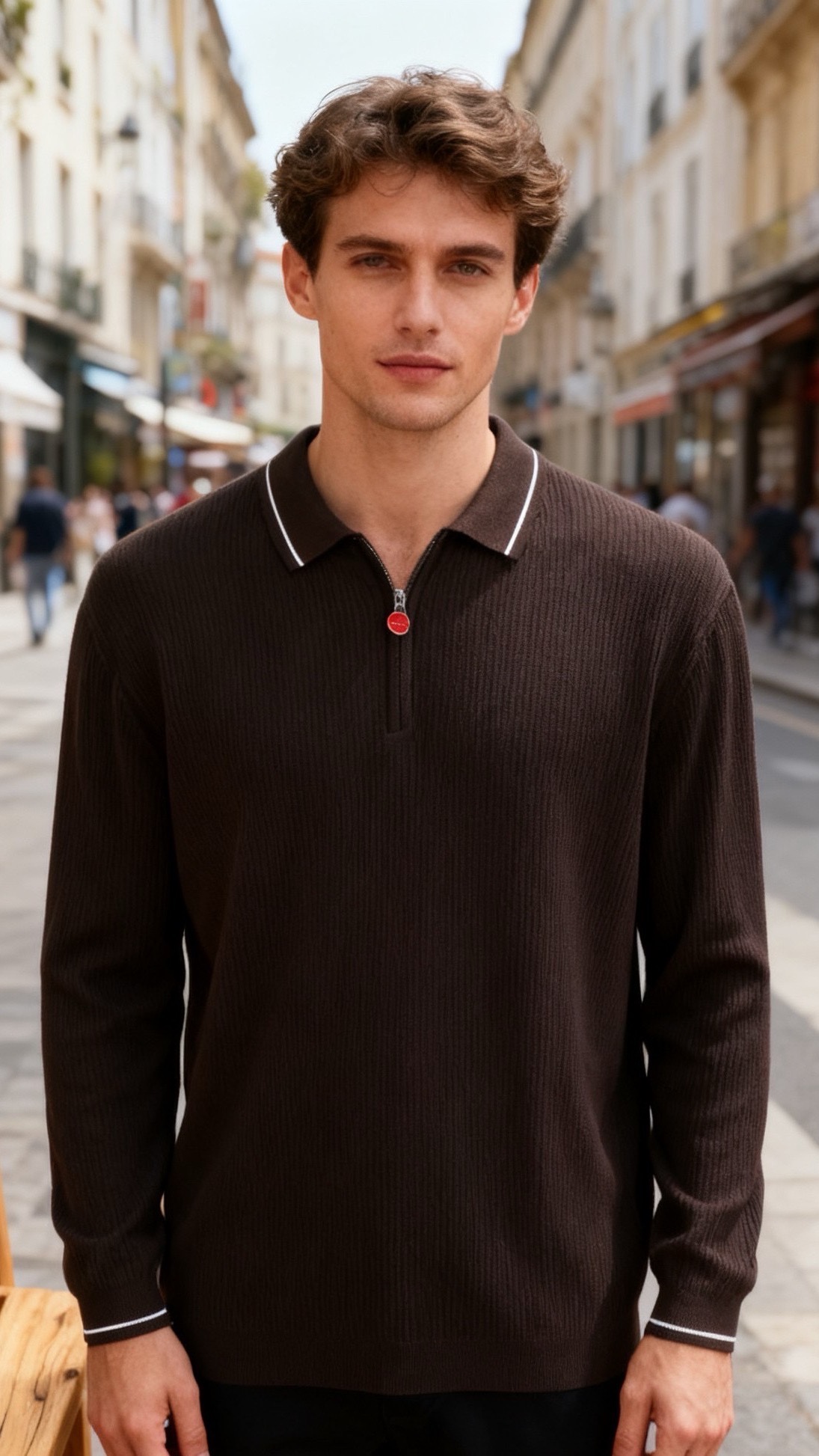 🔥kiton.25秋冬男士针织Polo衫，是秋冬兼具休闲与精致感的单品，竖坑条纹理为核心设计亮点。合身版