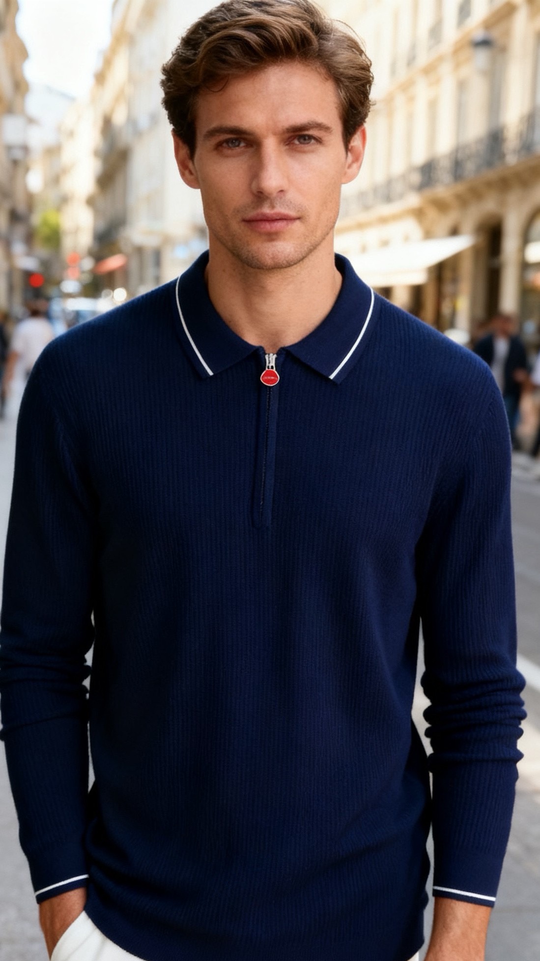 🔥kiton.25秋冬男士针织Polo衫，是秋冬兼具休闲与精致感的单品，竖坑条纹理为核心设计亮点。合身版