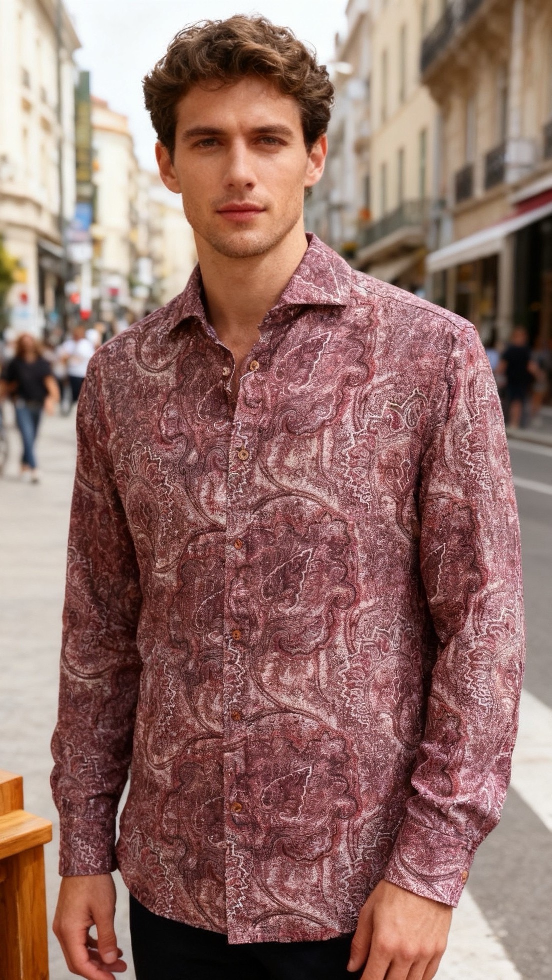 🔥BC.25秋冬男士佩斯利花纹长袖衬衫，是兼具艺术感与质感的休闲穿搭单品，佩斯利纹样为核心设计特色。它采