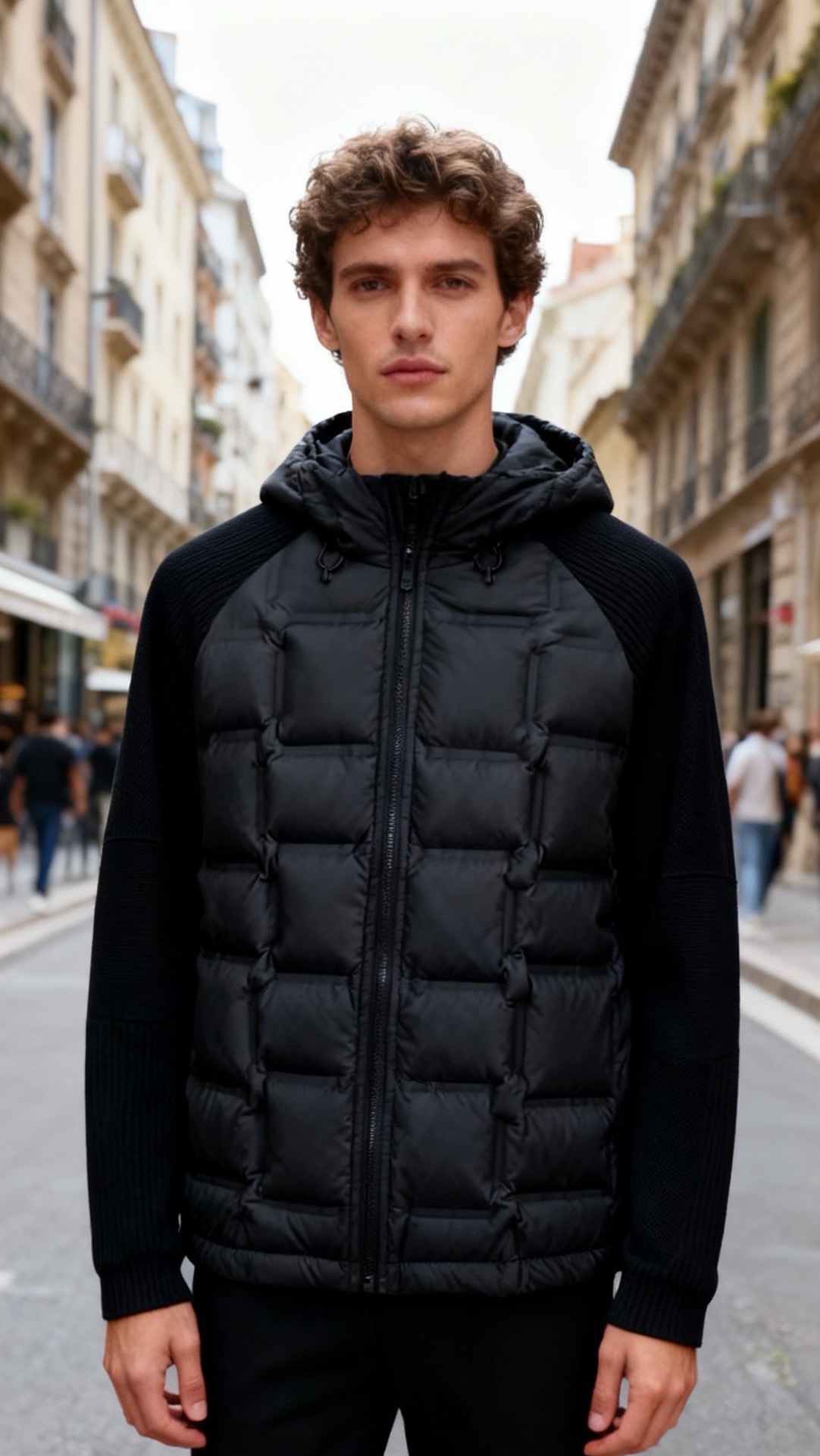 🔥杰尼亚.25秋冬新款男士拼接连帽羽绒夹克，采用羽绒+针织的创新拼接设计，衣身主体填充90绒高蓬松度带来