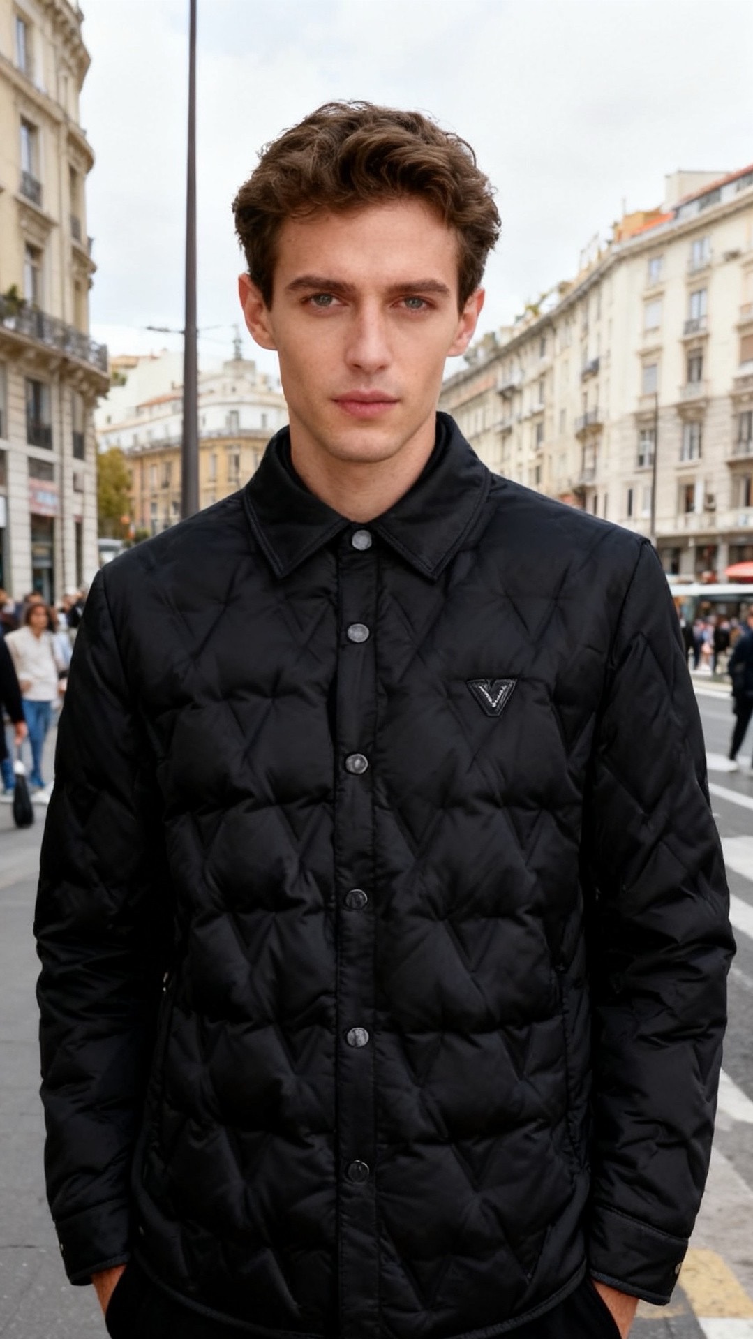 🔥华伦天奴.25秋冬新品男士翻领羽绒衬衫外套，外层采用高密哑光尼龙面料，防泼水抗风且质感高级；内里填充9