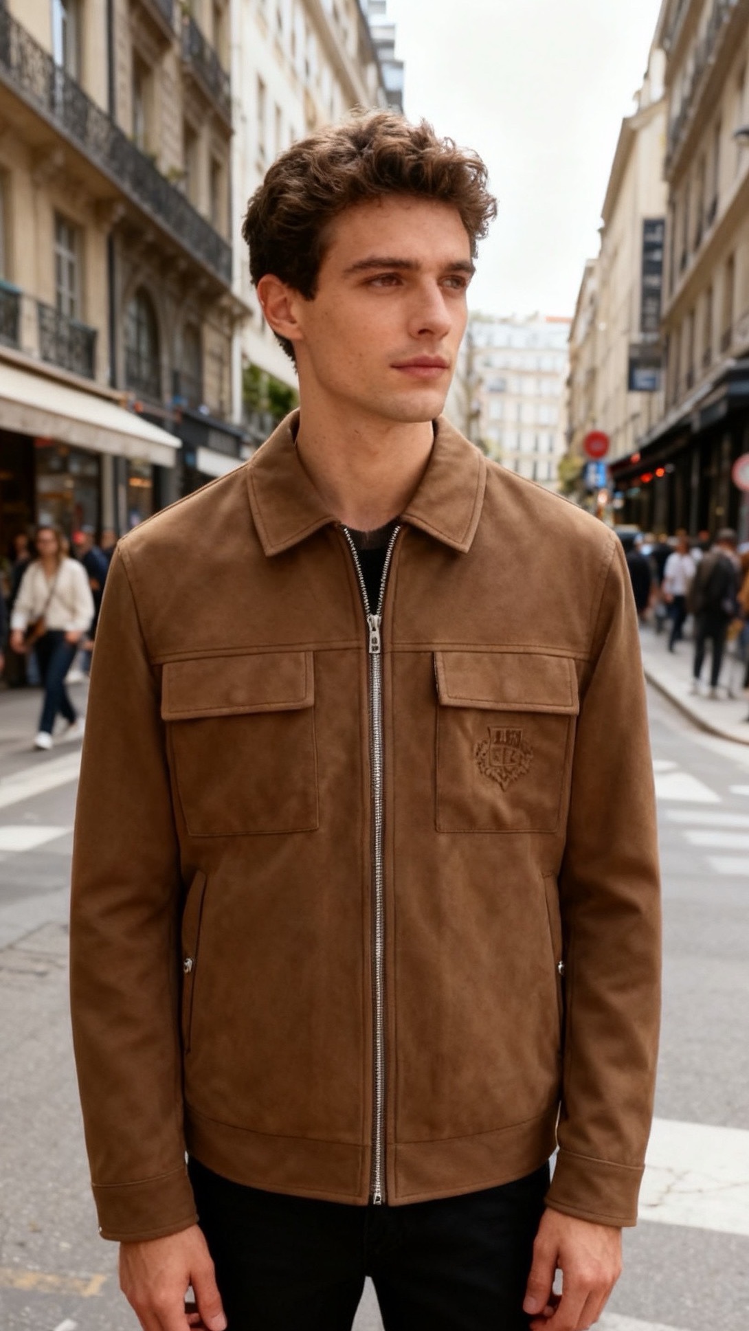 🔥lp🆕.25秋冬男士翻领夹克👍采用仿麂皮面料打造，触感柔软细腻且富有质感，具备良好的防风性与耐磨性；奢