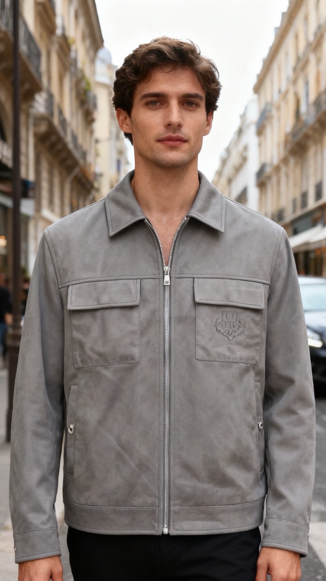 🔥lp🆕.25秋冬男士翻领夹克👍采用仿麂皮面料打造，触感柔软细腻且富有质感，具备良好的防风性与耐磨性；奢