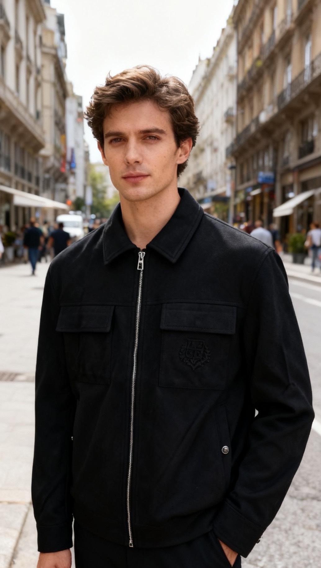 🔥lp🆕.25秋冬男士翻领夹克👍采用仿麂皮面料打造，触感柔软细腻且富有质感，具备良好的防风性与耐磨性；奢