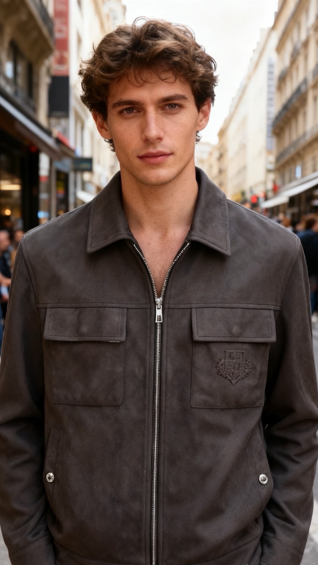 🔥lp🆕.25秋冬男士翻领夹克👍采用仿麂皮面料打造，触感柔软细腻且富有质感，具备良好的防风性与耐磨性；奢