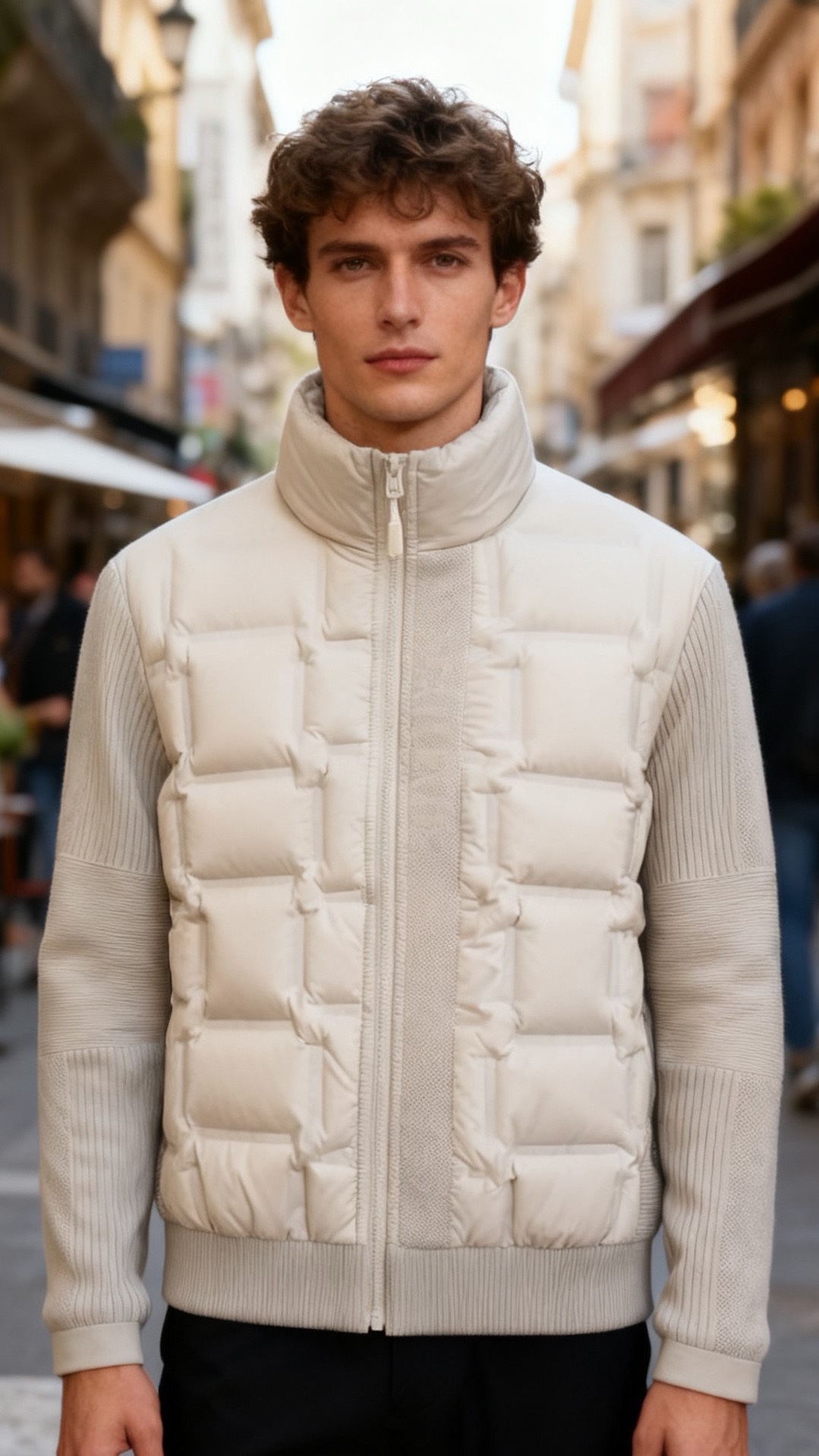 🔥杰尼亚.25秋冬男士立领羽绒服👍采用防风抗皱的科技面料与细腻针织拼接打造，内胆填充高蓬松度羽绒，锁温保