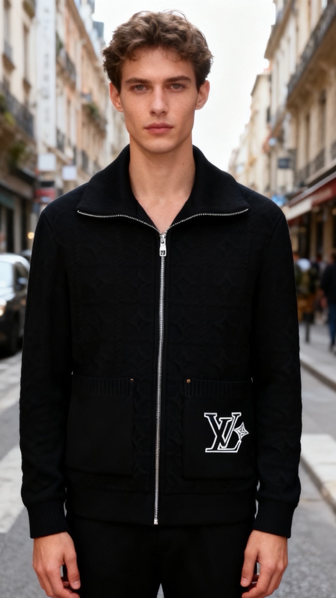 🔥路易威*/LV.25秋冬男士翻领羽绒服👍采用提花针织面料拼接羽绒内胆设计，外层针织质地厚实且纹理立体，