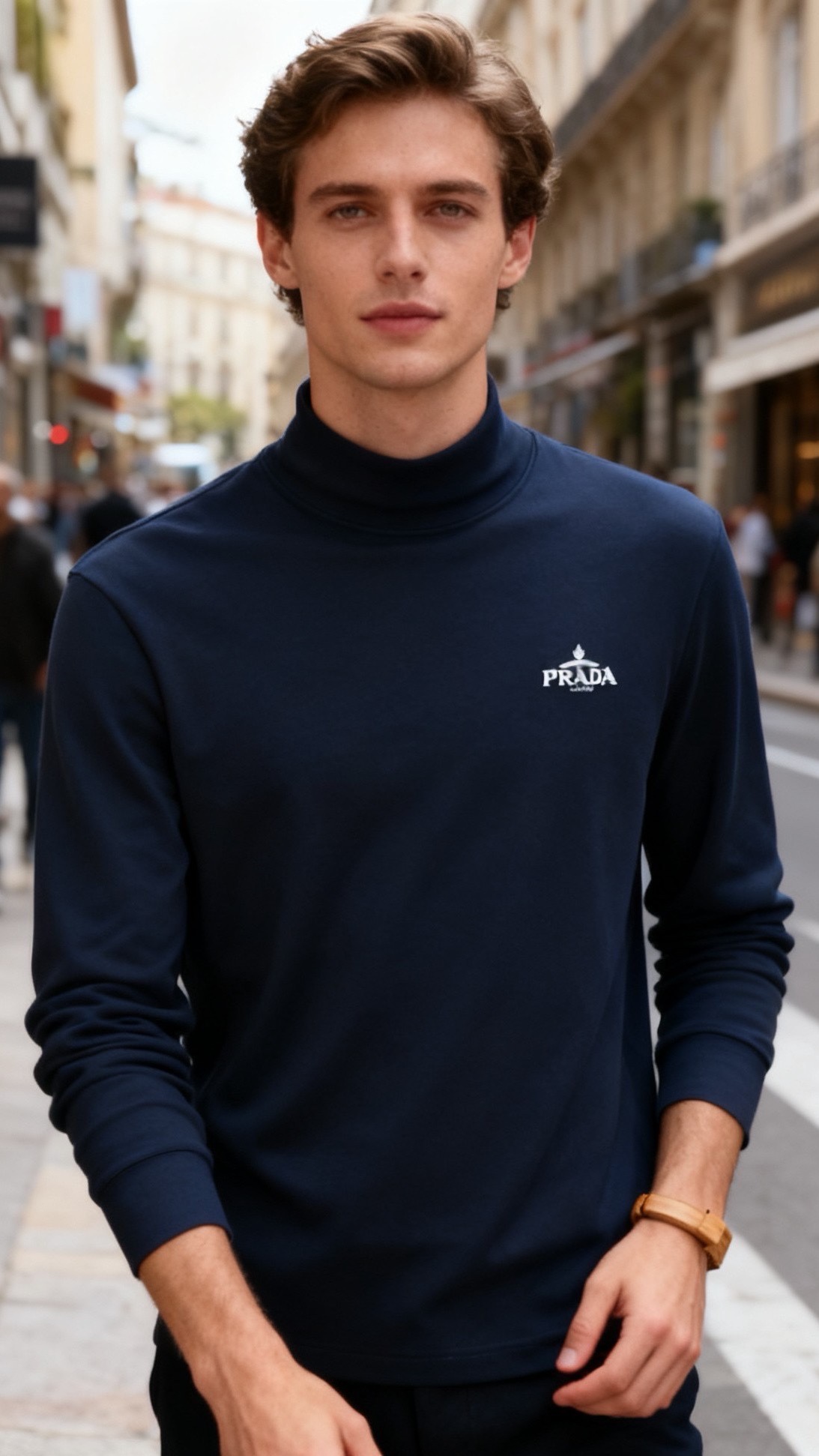 🔥普拉*/Pr*da.2025秋冬新品男士高领打底！胸前品牌经典字母LOGO设计👍采用舒适保暖面料！高领