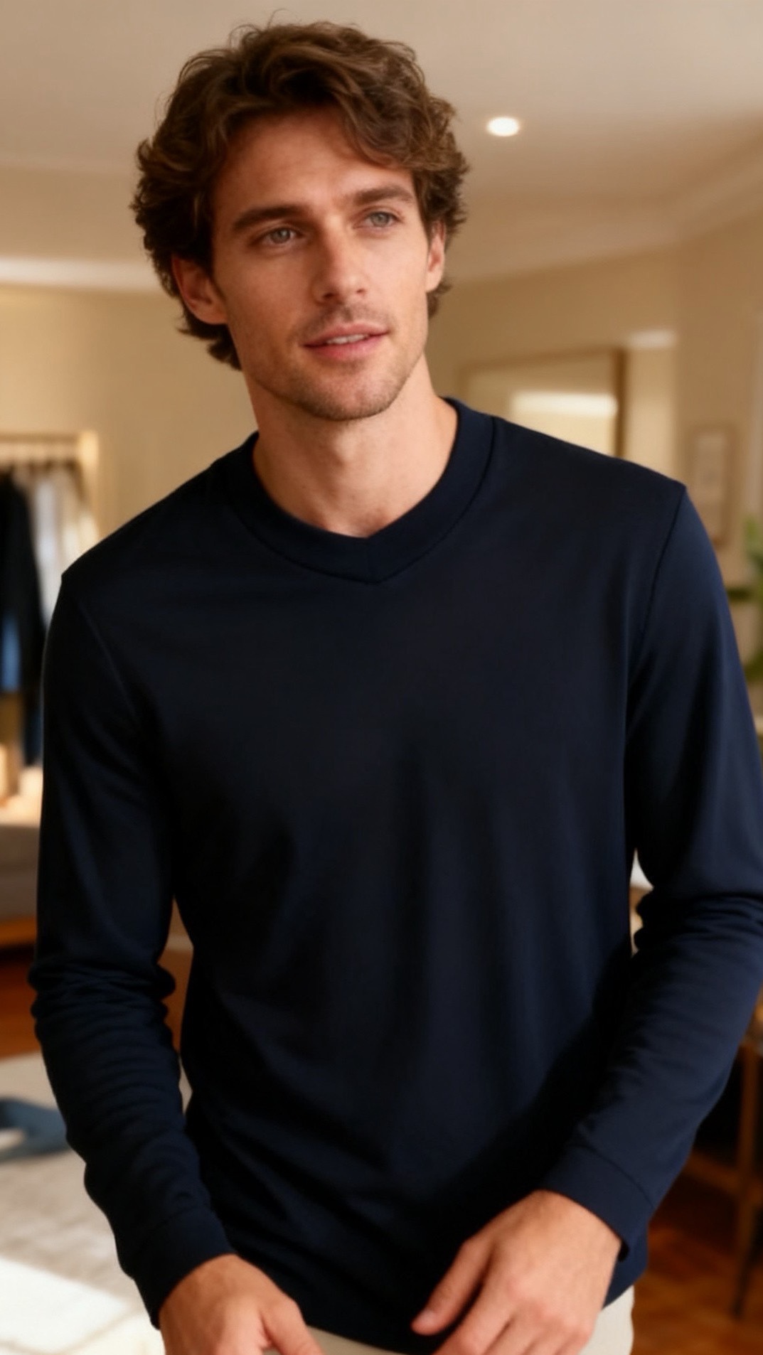 🔥杰尼亚.2025秋季新款男士V领休闲长袖T恤！采用舒适保暖面料！品牌经典元素设计👍小V领设计的长袖T恤