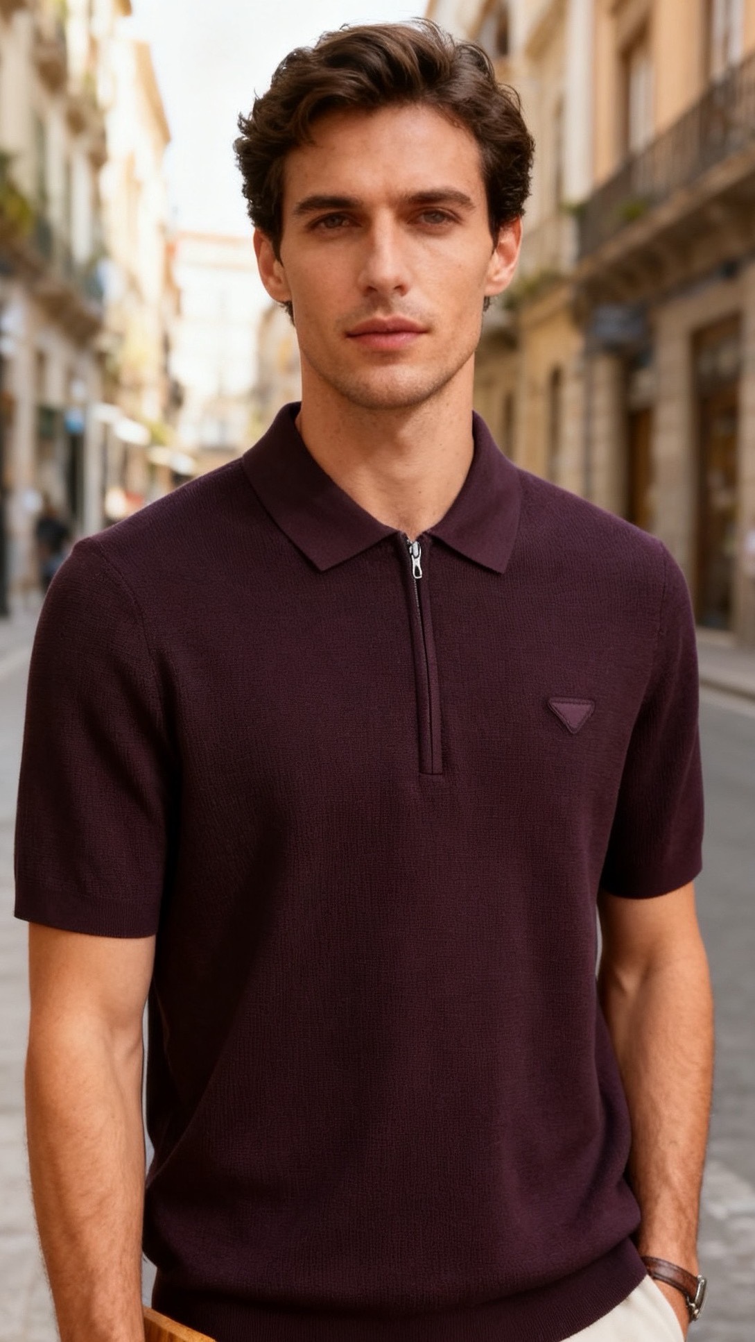 🔥普拉达.25秋冬男士百搭Polo衫选用华夫格纹理的高支精梳棉面料，触感干爽透气且肌理感十足，半开拉链翻