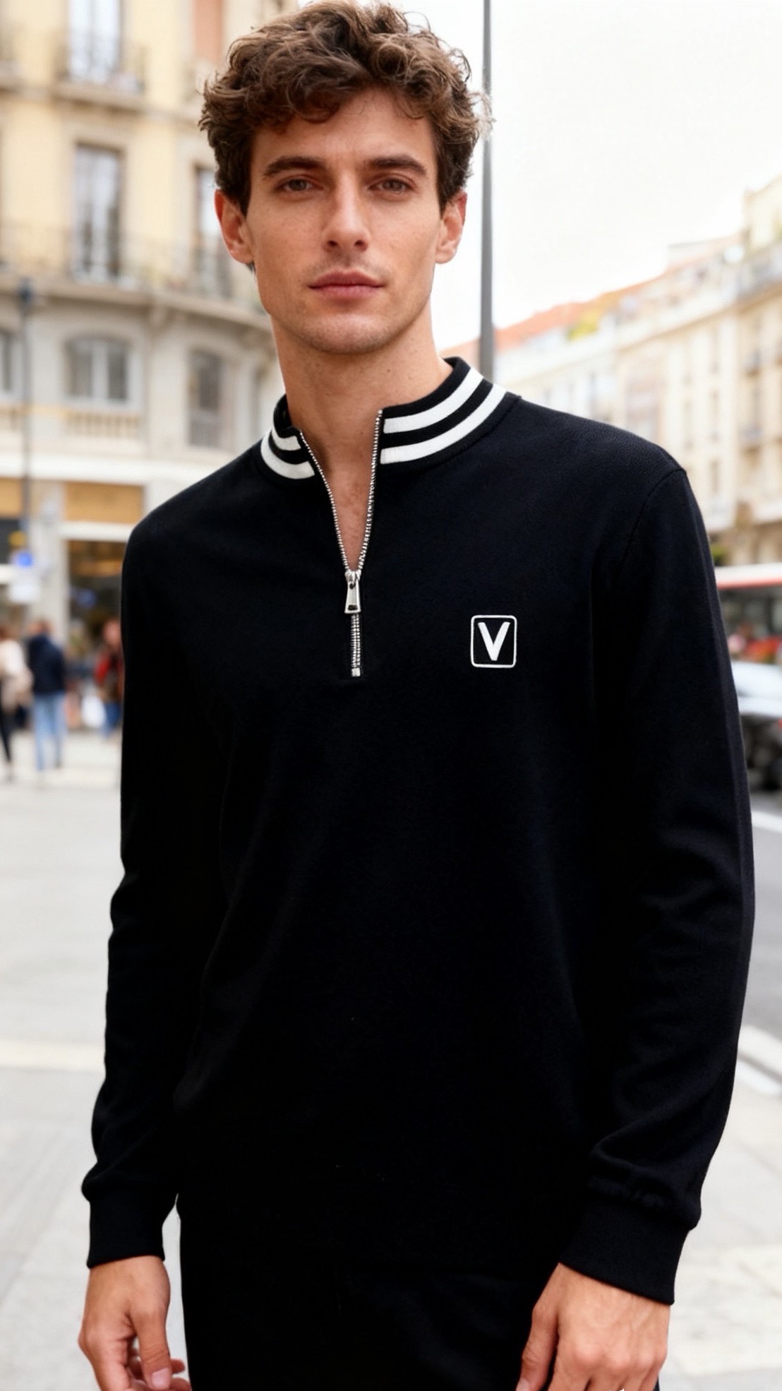 🔥华伦天奴.25秋冬新品🆕时尚男士半拉链立领针织衫选用高支精纺羊毛混纺面料，触感柔软细腻且兼具良好的保暖