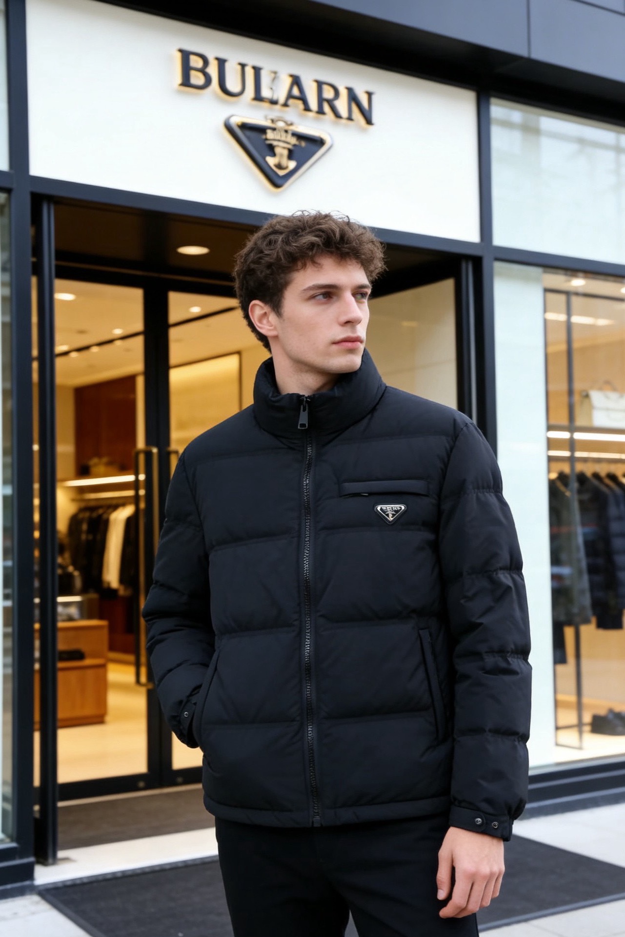 🔥普拉达.（🌾）2025秋冬男士立领羽绒服，属于秋冬季节的保暖轻奢单品，采用利落的立领版型，搭配全拉链开