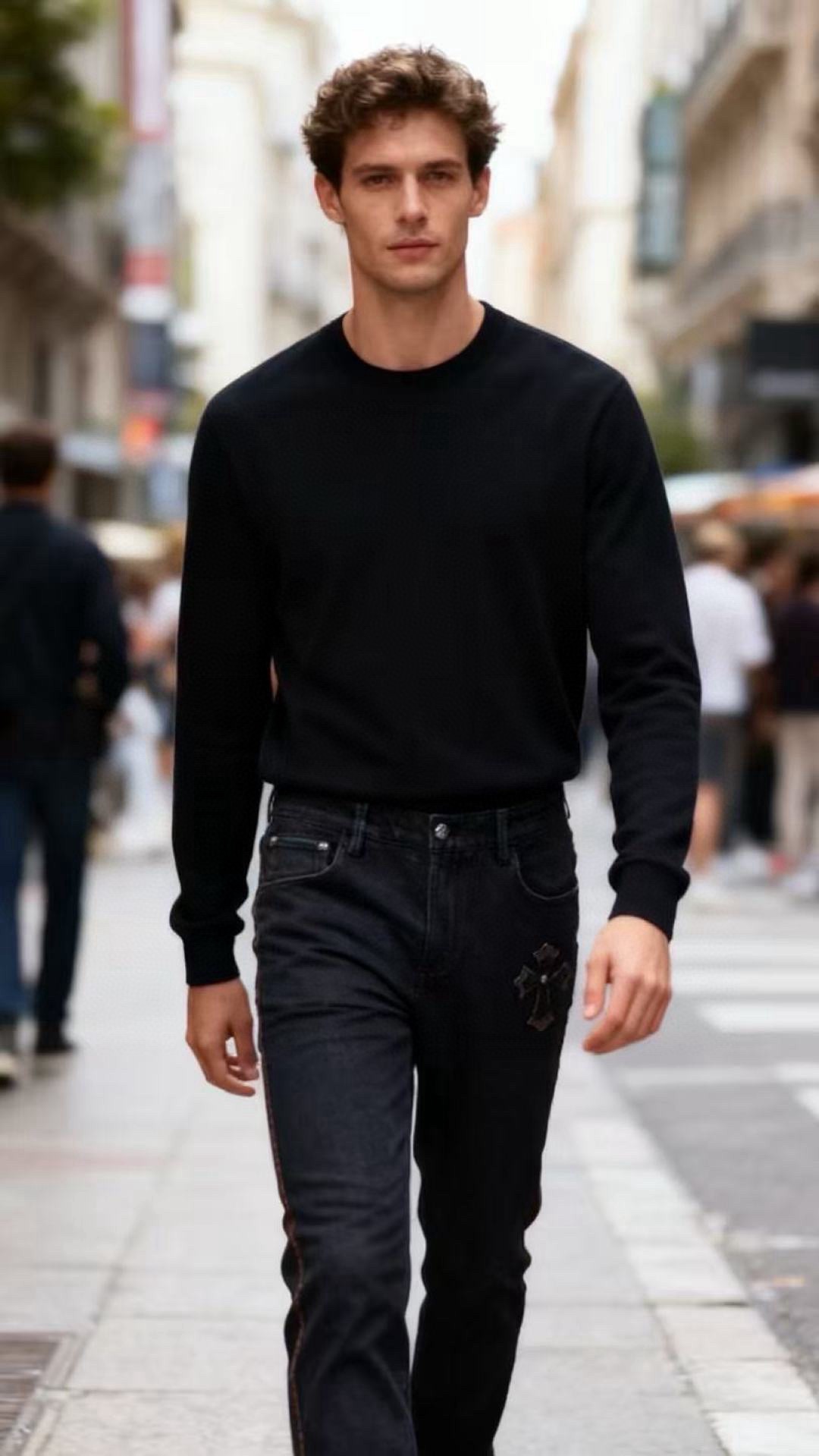 🔥Chrome Hearts/克罗心.（🌾）25秋冬新款！时尚男士十字装饰加绒牛仔裤，采用重度水洗的丹宁