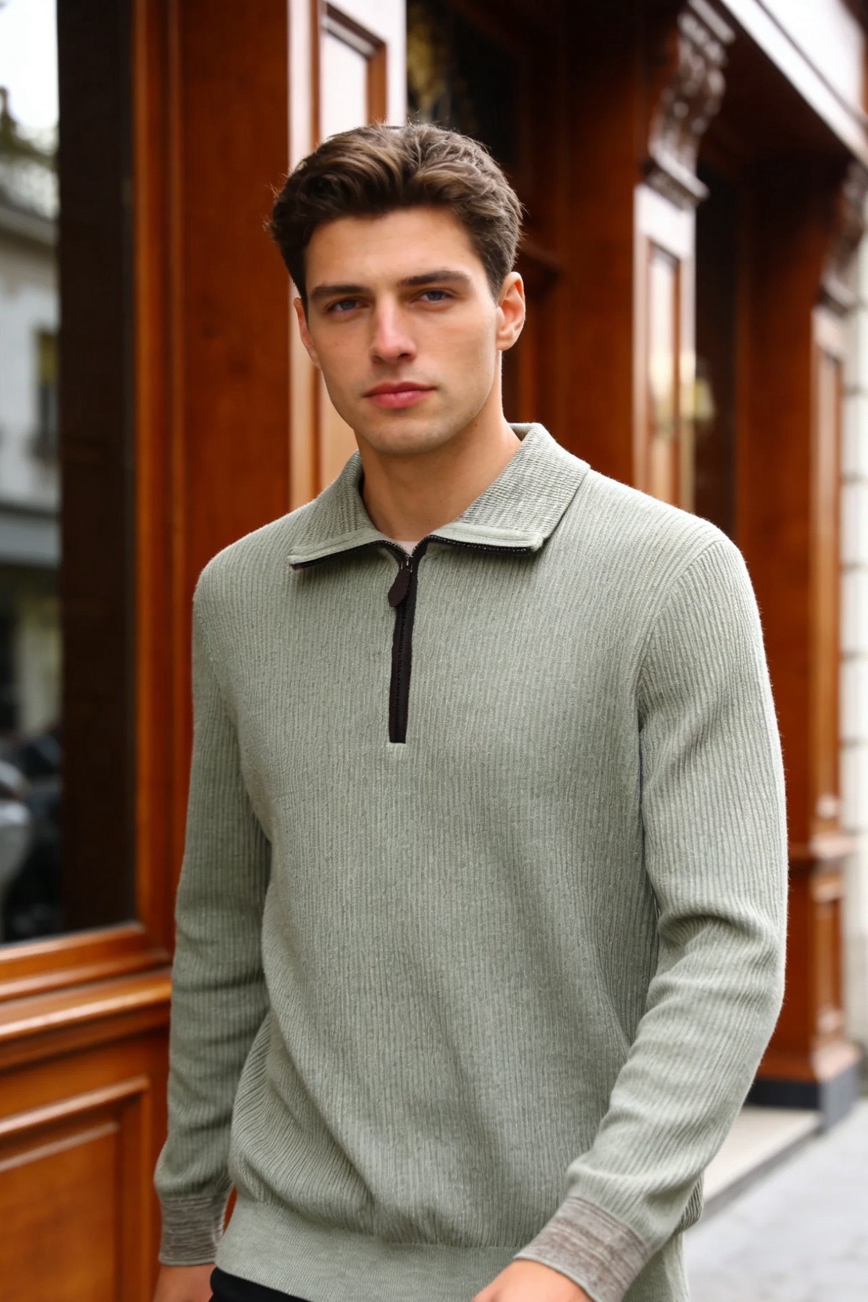 🔥lP🆕.（🌾）25秋冬男士半拉链翻领坑条针织衫，属于秋冬季节的通勤百搭单品，采用简约的半开拉链翻领设计