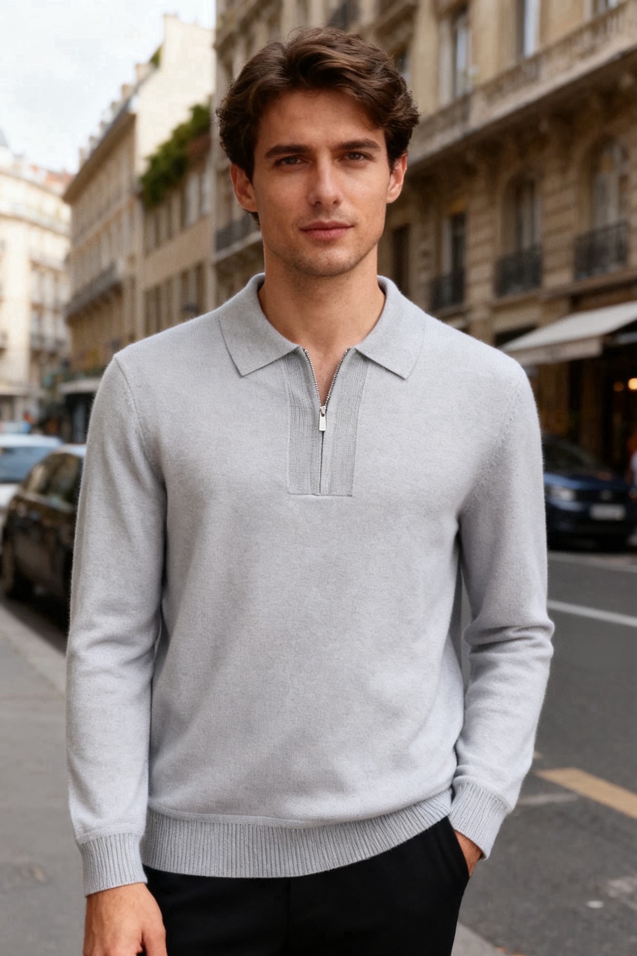 NO:726526,BC. (Supporting New Year’s Eve) New products for autumn and winter 25!  The fashionable men's knitted Polo shirt is made of pure wool fabric and is woven with high-count fine-spun wool yarn. It has a soft and delicate touch and has good warmth retention and breathability. The fabric has been treated with anti-pilling and pre-shrunk, so it is not easy to deform and pill when worn in daily life. It adopts a classic fitting Polo style and has a crisp lapel cut.  It is stylish, with a half-open zipper design and vertical pit strip texture, which improves wearing comfort and style. The ribbed edges on the cuffs and hem are elastic and long-lasting, fitting the body shape without being tight. The overall seams are neatly routed. The overlocking process makes the clothes more washable and durable. The details show the craftsmanship of high-end cashmere wool products!  Sizes 48-56, shipped next day!  ,,19860909BC.（支持年后） 25秋冬新品！时尚男士针织Polo衫选用纯羊毛面料,采用高支数细纺羊毛纱线编织,触感软糯细腻且兼具良好的保暖性与透气性,面料经过抗起球和预缩水处理,日常穿着不易变形起球；采用经典的合身Polo版型,翻领剪裁挺括有型,门襟半开拉链设计搭配竖坑条纹理,提升穿着舒适度与造型感,袖口与下摆的罗纹收边弹性持久,贴合身形不紧绷,整体缝合处走线工整,锁边工艺让衣物更耐洗耐穿,细节处尽显高端羊绒羊毛制品的工艺质感！尺码48-56,隔天出货！,,,Men's clothing