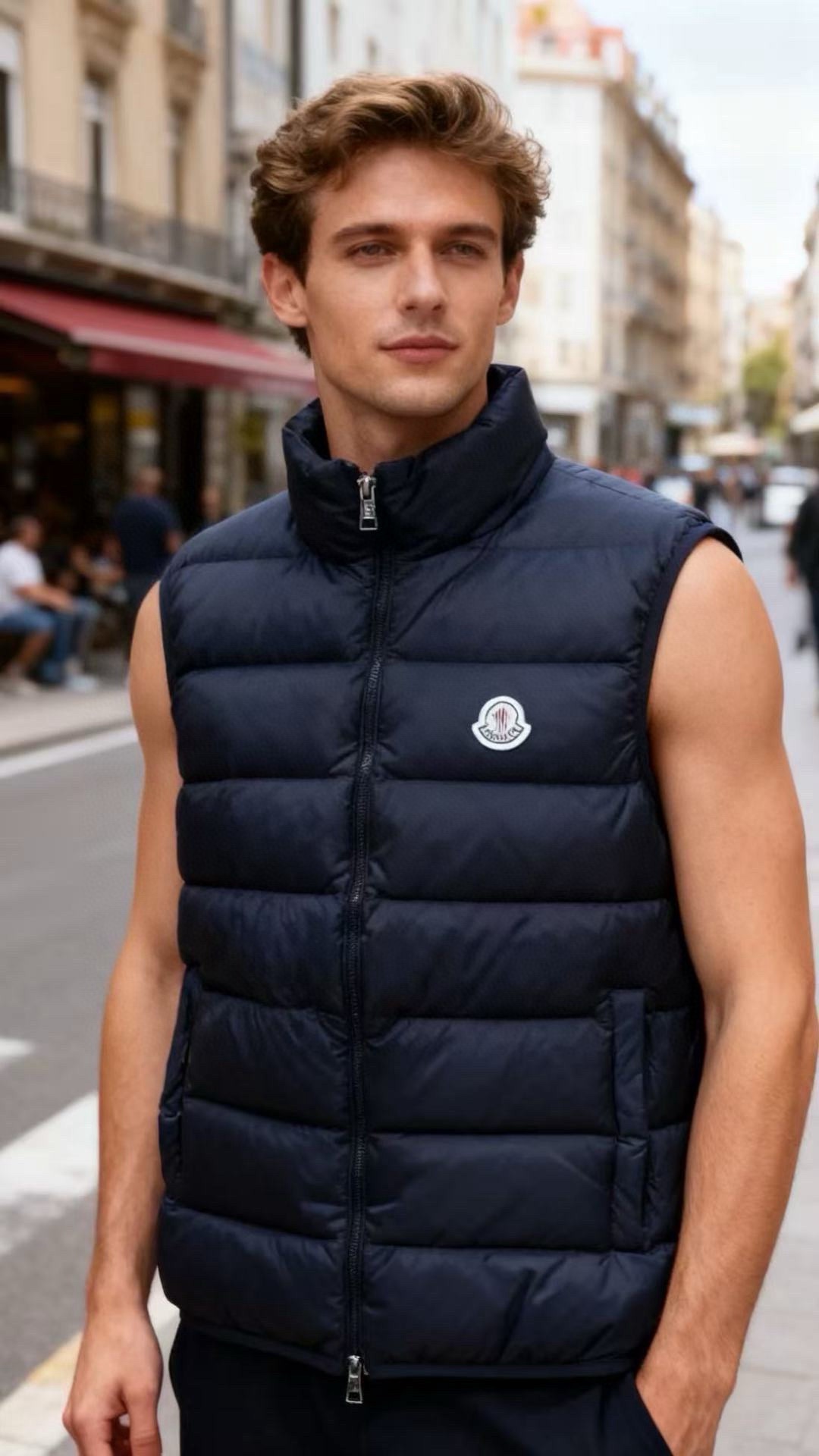 NO:726517,Mengkou/M*ncler. (Supports people after the New Year)  The new men's down vest for autumn and winter 25 is filled with high-loft down and matte windproof nylon fabric. The body is horizontally quilted to create a regular and full plaid, which not only ensures warmth but also effectively prevents velvet. The stand-up collar version is equipped with a metal zipper main opening, and the brand's iconic details at the top of the zipper echo the circular logo on the left chest, strengthening the brand recognition.  Visible; the sleeveless design takes into account both freedom of movement and layering practicality, with hidden pockets on both sides to improve storage convenience. The overall shape is a simple slim fit, and the navy blue color is calm and versatile. It can be worn inside sweaters and sweatshirts, or outside coats and jackets. It is a functional and fashionable layering tool in autumn and winter, suitable for daily commuting, outdoor travel and other scenarios!  Available in sizes 1-6, shipped the next day!  ,,Moncler,hoodie,sweatshirts,jackets & coats,sweaters,down jacket,19860909蒙口/M*ncler.（支持年后） 25秋冬新款男士羽绒马甲采用高蓬松羽绒填充,搭配哑光防风的尼龙面料,衣身以横向绗缝工艺打造出规整的饱满格纹,既保证保暖性又能有效防止钻绒；立领版型搭配金属拉链主开合,拉链顶端的品牌标志性细节与左胸处的圆形徽标相呼应,强化了品牌辨识度；无袖设计兼顾了活动自由度与叠穿实用性,两侧设有隐形口袋,提升储物便利性.整体为简约的修身版型,藏青色调沉稳百搭,可内搭毛衣、卫衣,也可外搭大衣、夹克,是秋冬季节兼具功能性与时尚感的叠穿利器,适配日常通勤、户外出行等多种场景！尺码1-6码,隔天出货！,,Moncler,hoodie,sweatshirts,jackets & coats,sweaters,down jacket,,Men's clothing