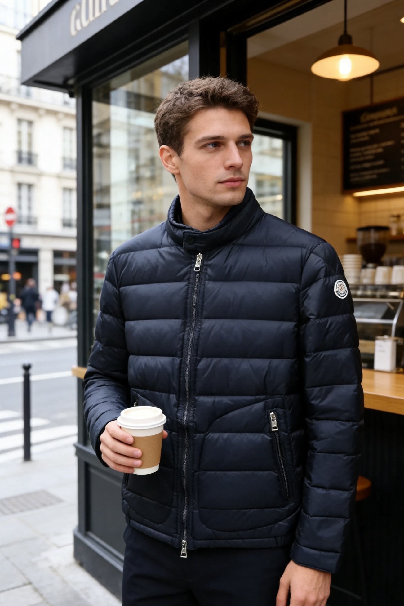 NO:726512,Mon*ler/Mongolia. (Supports those born after the New Year) New products for autumn 25!  Fashionable men's stand-collar short down jacket, the overall color is matte dark color!  The horizontal quilting process is used to make the down distribution regular, and the body of the garment presents a full and neat fluffy texture. The front of the garment is designed with a two-way zipper opening and closing, the metal teeth of the zipper are clearly visible, and there are zipper pockets on both sides. The zipper puller is made of silver metal, which contrasts sharply with the dark color of the garment; the collar is a stand-up collar.  It has a snap button detail on the neckline to adjust the closure, and Moncler’s iconic circular logo patch on the left arm, which is the core element of brand recognition. The cuffs and hem of the clothes are cut to fit the body shape, and the overall shape is slim, with simple and smooth lines. It is a must-have item for autumn and winter!  Available in sizes 1-6, shipped the next day!  ,,Moncler,down jacket,19860909Mon*ler/蒙口.（支持年后） 25秋季新品！时尚男士立领短款羽绒服,整体为哑光深色系！采用横向绗缝工艺让羽绒分布规整,衣身呈现出饱满且利落的蓬松质感.衣服正面是双向拉链开合设计,拉链金属齿清晰可见,两侧配有拉链式口袋,拉链头为银色金属材质,与衣身的深色形成鲜明对比；领口是立领造型,领口处有按扣细节可调节闭合度,左臂位置带有Moncler标志性的圆形logo贴片,是品牌辨识度的核心元素.衣服的袖口与下摆做了贴合身形的剪裁处理,整体版型修身,线条简洁流畅,秋冬必备单品！尺码1-6码,隔天出货！,,Moncler,down jacket,,Men's clothing