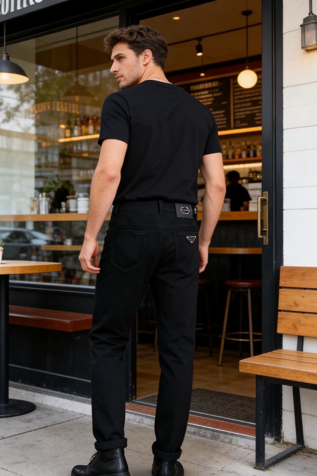 NO:877406,Prada.  Men's dark jeans are a brand item that combines simple texture and iconic details. They are made of high-density stretch denim fabric, which is soft to the touch and has good wrinkle resistance and wear resistance, and is not easy to fade and deform. The luxury classic brand element LOGO is paired with low-key pure black pants to hide the brand recognition.  It is high-quality and has a light and luxurious texture in every detail. The slim tapered cut fits the leg lines and can modify the shape of the legs. It is suitable for a variety of combinations such as casual shoes and formal leather shoes. Whether it is daily commuting or light social scenes, it can easily enhance the sense of luxury. It is a versatile item in the wardrobe that is both practical and luxurious!  Sizes 29-38, yes 35/no 37!  Ships next day!  ,,prada,jeans,19860909普拉达. 男士深色牛仔裤,属于品牌兼具简约质感与标志性细节的单品.它采用高密弹力牛仔面料,触感柔软且兼具良好的抗皱性与耐磨性,不易褪色变形.奢华经典品牌元素LOGO搭配在低调的纯黑裤身上暗藏品牌辨识度,细节处彰显轻奢质感.修身锥形剪裁贴合腿部线条,能修饰腿型,适配休闲鞋履与正装皮鞋等多种搭配,无论是日常通勤还是轻社交场景,都能轻松提升造型的高级感,是衣橱中兼具实用性与奢华感的百搭单品！尺码29-38,有35/无37！隔天出货！,,prada,jeans,,Men's clothing