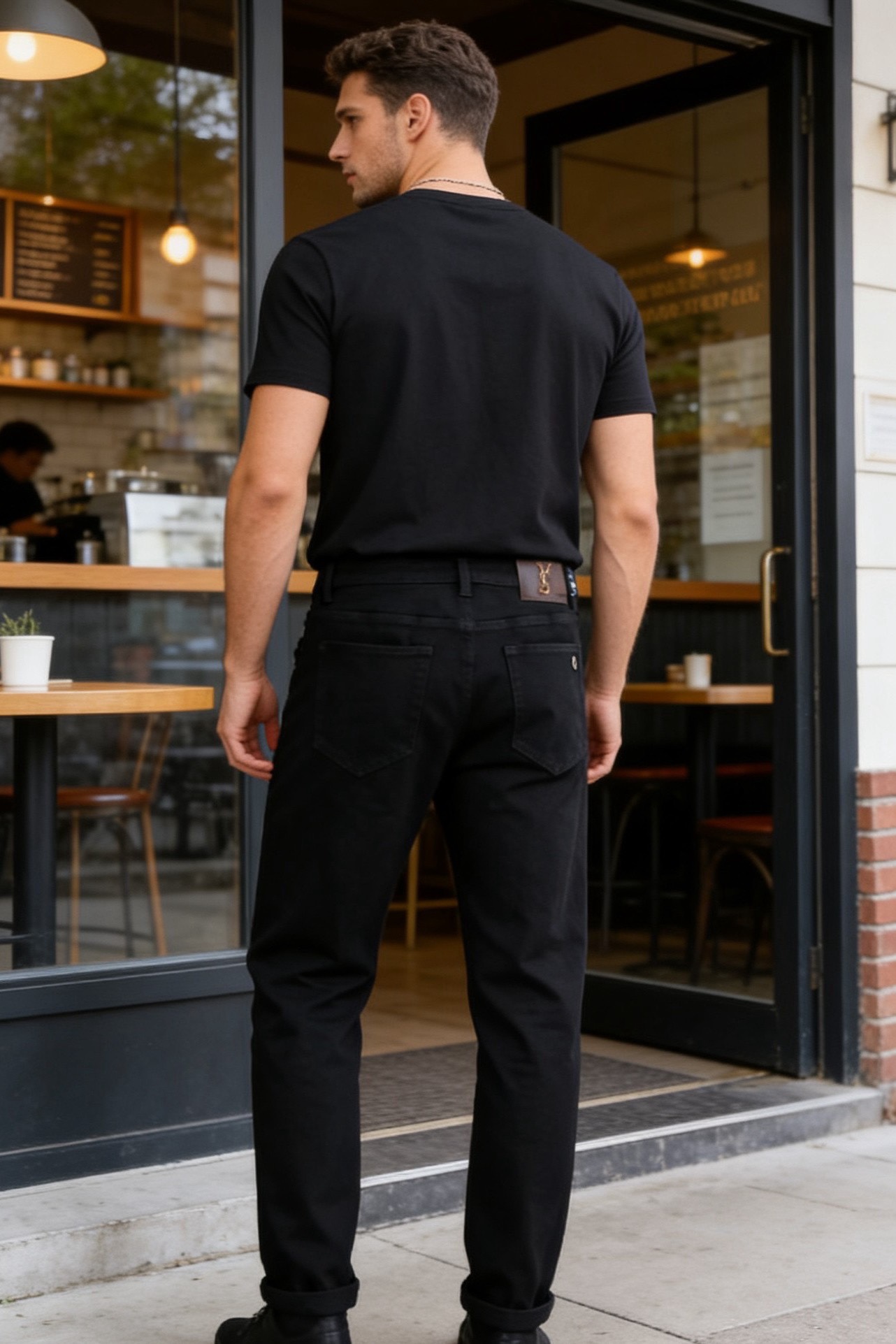 NO:877400,Yves Saint Laurent. Men's dark jeans are a brand item that combines simple texture and iconic details. It is made of high-density stretch denim fabric, which is soft to the touch and has good wrinkle resistance and wear resistance, and is not easy to fade and deform. The luxury classic brand element LOGO is paired with low-key pure black pants to hide the brand.  Recognizable, the details show the light luxury texture. The slim tapered tailoring fits the leg line and can modify the shape of the legs. It is suitable for a variety of combinations such as casual shoes and formal leather shoes. Whether it is daily commuting or light social scenes, it can easily enhance the sense of style. It is a versatile item in the wardrobe that is both practical and luxurious!  Sizes 29-38, yes 35/no 37!  Ships next day!  ,,saint laurent,jeans,19860909圣罗兰.男士深色牛仔裤,属于品牌兼具简约质感与标志性细节的单品.它采用高密弹力牛仔面料,触感柔软且兼具良好的抗皱性与耐磨性,不易褪色变形.奢华经典品牌元素LOGO搭配在低调的纯黑裤身上暗藏品牌辨识度,细节处彰显轻奢质感.修身锥形剪裁贴合腿部线条,能修饰腿型,适配休闲鞋履与正装皮鞋等多种搭配,无论是日常通勤还是轻社交场景,都能轻松提升造型的高级感,是衣橱中兼具实用性与奢华感的百搭单品！尺码29-38,有35/无37！隔天出货！,,saint laurent,jeans,,Men's clothing