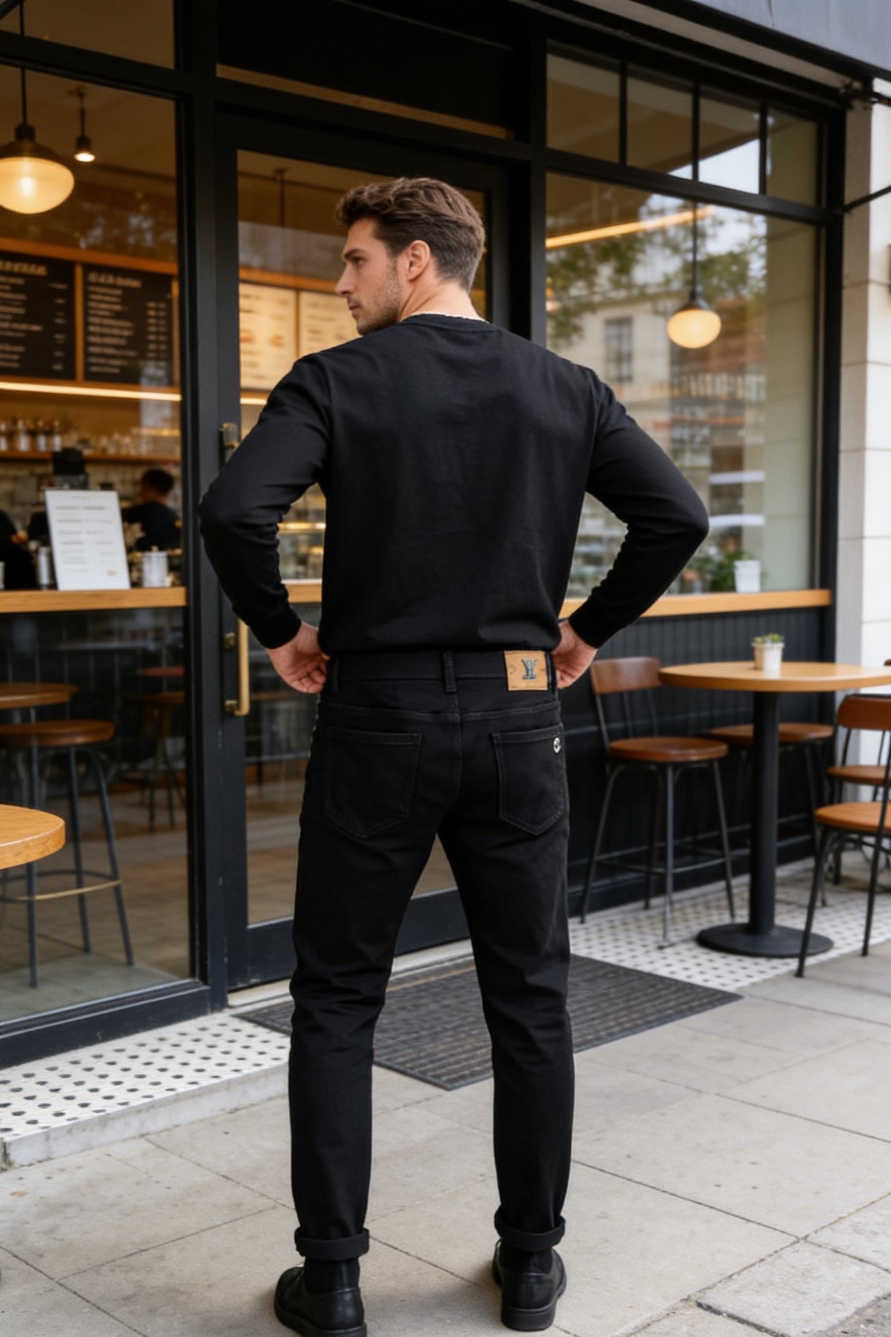 NO:877360,LV.  Men's dark jeans are a brand item that combines simple texture and iconic details. They are made of high-density stretch denim fabric, which is soft to the touch and has good wrinkle resistance and wear resistance, and is not easy to fade and deform. The luxury classic brand element LOGO is paired with low-key pure black pants to hide the brand recognition.  It is high-quality and has a light and luxurious texture in every detail. The slim tapered cut fits the leg lines and can modify the shape of the legs. It is suitable for a variety of combinations such as casual shoes and formal leather shoes. Whether it is daily commuting or light social scenes, it can easily enhance the sense of luxury. It is a versatile item in the wardrobe that is both practical and luxurious!  Sizes 29-38, yes 35/no 37!  Ships next day!  ,,louis vuitton,jeans,19860909LV. 男士深色牛仔裤,属于品牌兼具简约质感与标志性细节的单品.它采用高密弹力牛仔面料,触感柔软且兼具良好的抗皱性与耐磨性,不易褪色变形.奢华经典品牌元素LOGO搭配在低调的纯黑裤身上暗藏品牌辨识度,细节处彰显轻奢质感.修身锥形剪裁贴合腿部线条,能修饰腿型,适配休闲鞋履与正装皮鞋等多种搭配,无论是日常通勤还是轻社交场景,都能轻松提升造型的高级感,是衣橱中兼具实用性与奢华感的百搭单品！尺码29-38,有35/无37！隔天出货！,,louis vuitton,jeans,,Men's clothing