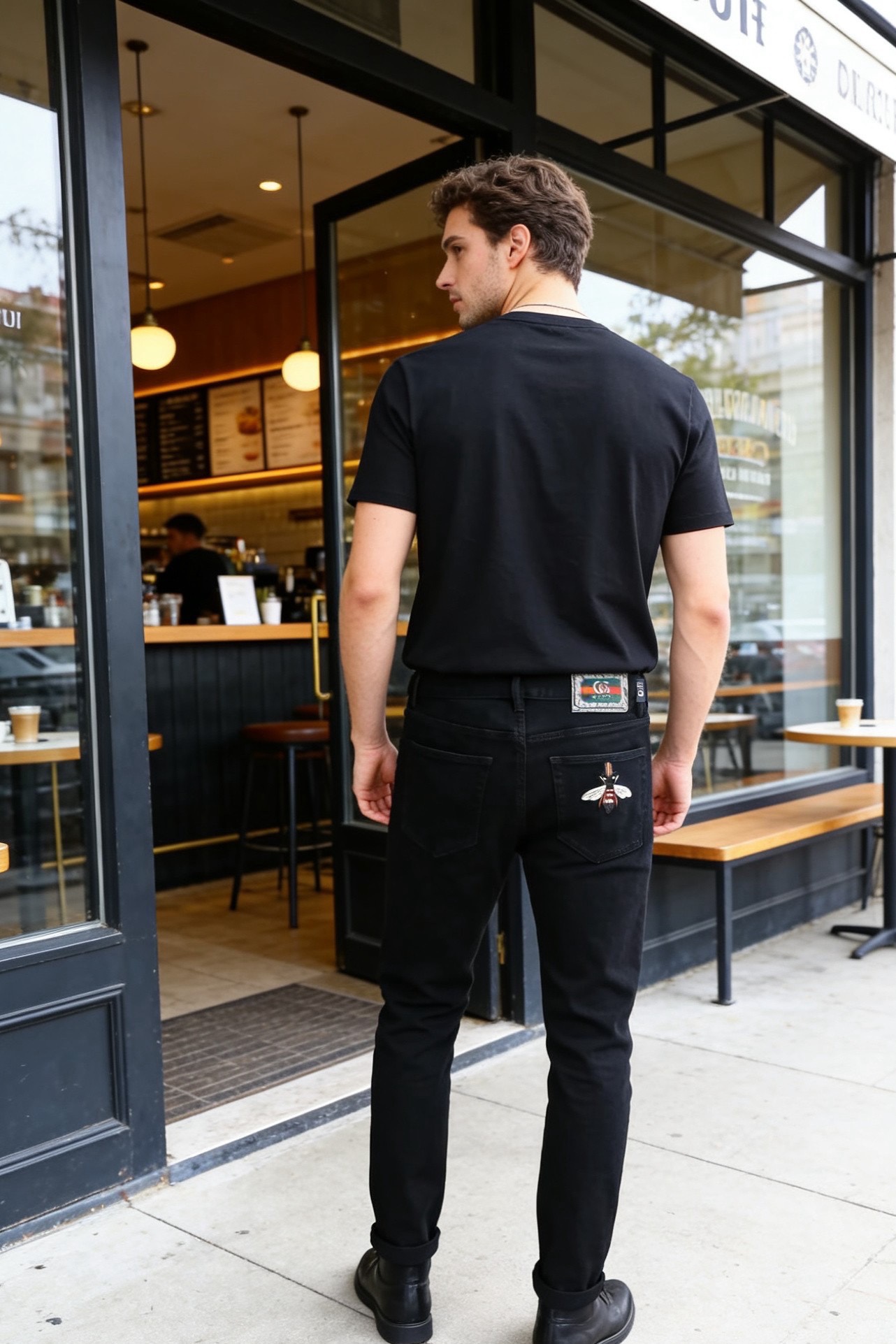 NO:877365,Gucci.  Men's dark jeans are a brand item that combines simple texture and iconic details. They are made of high-density stretch denim fabric, which is soft to the touch and has good wrinkle resistance and wear resistance, and is not easy to fade and deform. The luxury classic brand element LOGO is paired with low-key pure black pants to hide the brand recognition.  It is high-quality and has a light and luxurious texture in every detail. The slim tapered cut fits the leg lines and can modify the shape of the legs. It is suitable for a variety of combinations such as casual shoes and formal leather shoes. Whether it is daily commuting or light social scenes, it can easily enhance the sense of luxury. It is a versatile item in the wardrobe that is both practical and luxurious!  Sizes 29-38, yes 35/no 37!  Ships next day!  ,,gucci,jeans,19860909古驰. 男士深色牛仔裤,属于品牌兼具简约质感与标志性细节的单品.它采用高密弹力牛仔面料,触感柔软且兼具良好的抗皱性与耐磨性,不易褪色变形.奢华经典品牌元素LOGO搭配在低调的纯黑裤身上暗藏品牌辨识度,细节处彰显轻奢质感.修身锥形剪裁贴合腿部线条,能修饰腿型,适配休闲鞋履与正装皮鞋等多种搭配,无论是日常通勤还是轻社交场景,都能轻松提升造型的高级感,是衣橱中兼具实用性与奢华感的百搭单品！尺码29-38,有35/无37！隔天出货！,,gucci,jeans,,Men's clothing