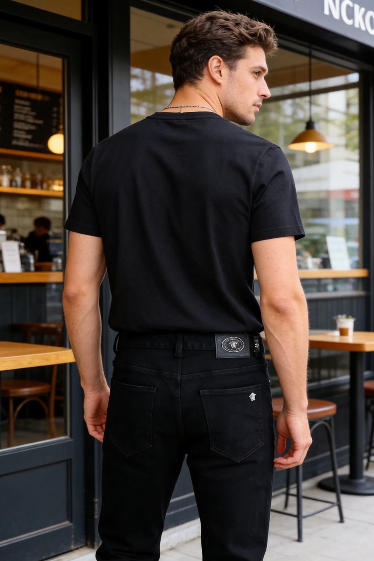 NO:877382,Versace.  Men's dark jeans are a brand item that combines simple texture and iconic details. They are made of high-density stretch denim fabric, which is soft to the touch and has good wrinkle resistance and wear resistance, and is not easy to fade and deform. The luxury classic brand element LOGO is paired with low-key pure black pants to hide the brand recognition.  It is high-quality and has a light and luxurious texture in every detail. The slim tapered cut fits the leg lines and can modify the shape of the legs. It is suitable for a variety of combinations such as casual shoes and formal leather shoes. Whether it is daily commuting or light social scenes, it can easily enhance the sense of luxury. It is a versatile item in the wardrobe that is both practical and luxurious!  Sizes 29-38, yes 35/no 37!  Ships next day!  ,,versace,jeans,19860909范思哲. 男士深色牛仔裤,属于品牌兼具简约质感与标志性细节的单品.它采用高密弹力牛仔面料,触感柔软且兼具良好的抗皱性与耐磨性,不易褪色变形.奢华经典品牌元素LOGO搭配在低调的纯黑裤身上暗藏品牌辨识度,细节处彰显轻奢质感.修身锥形剪裁贴合腿部线条,能修饰腿型,适配休闲鞋履与正装皮鞋等多种搭配,无论是日常通勤还是轻社交场景,都能轻松提升造型的高级感,是衣橱中兼具实用性与奢华感的百搭单品！尺码29-38,有35/无37！隔天出货！,,versace,jeans,,Men's clothing