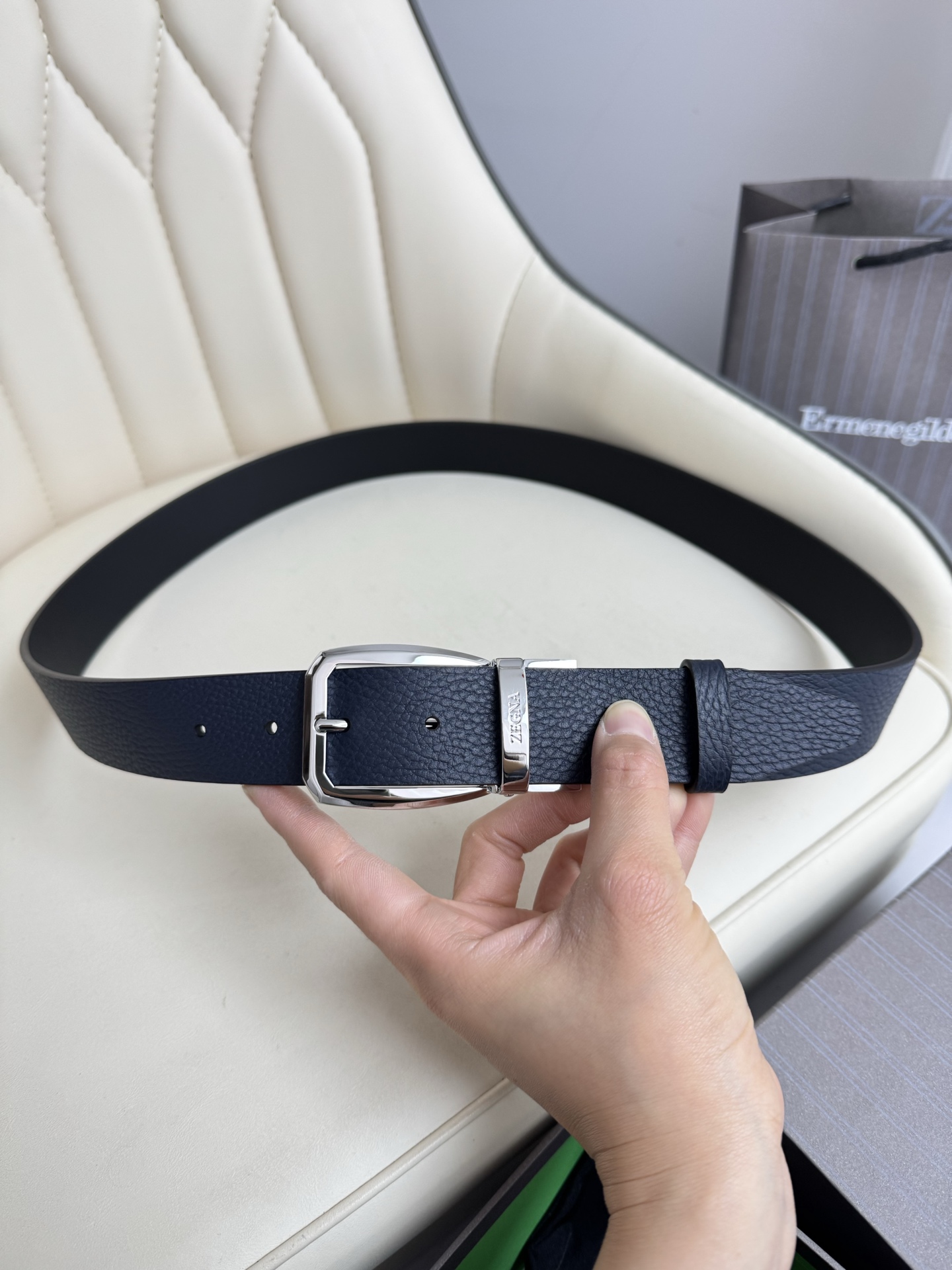 Zegna Reversible Leather Belt with Buckle, 3.5cm Width 8 i1750655718434 9916 0 6