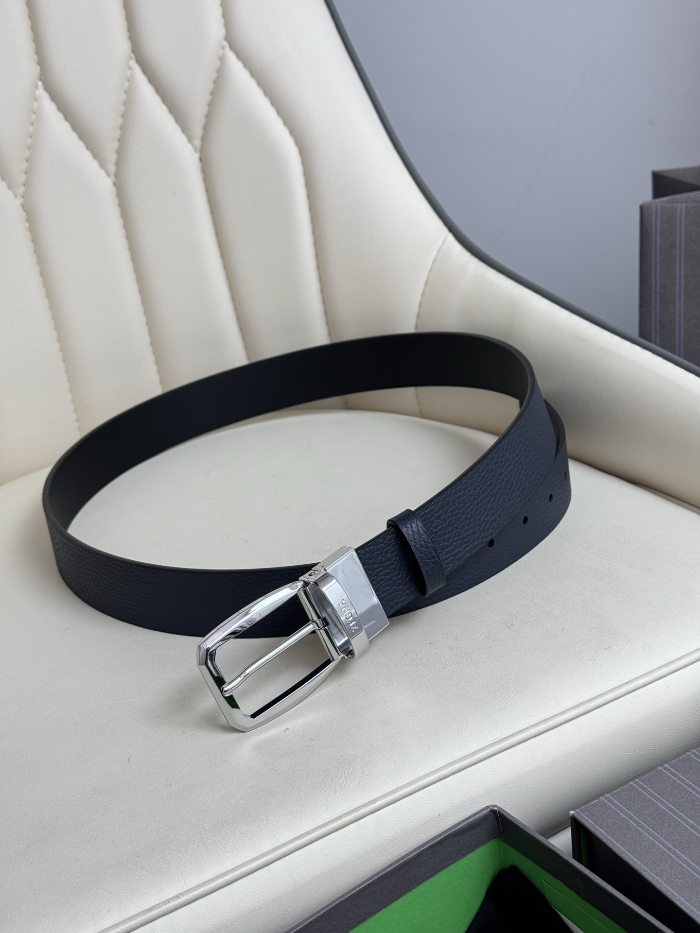 Zegna Reversible Leather Belt with Buckle, 3.5cm Width 5 i1750655720693 6464 0 3