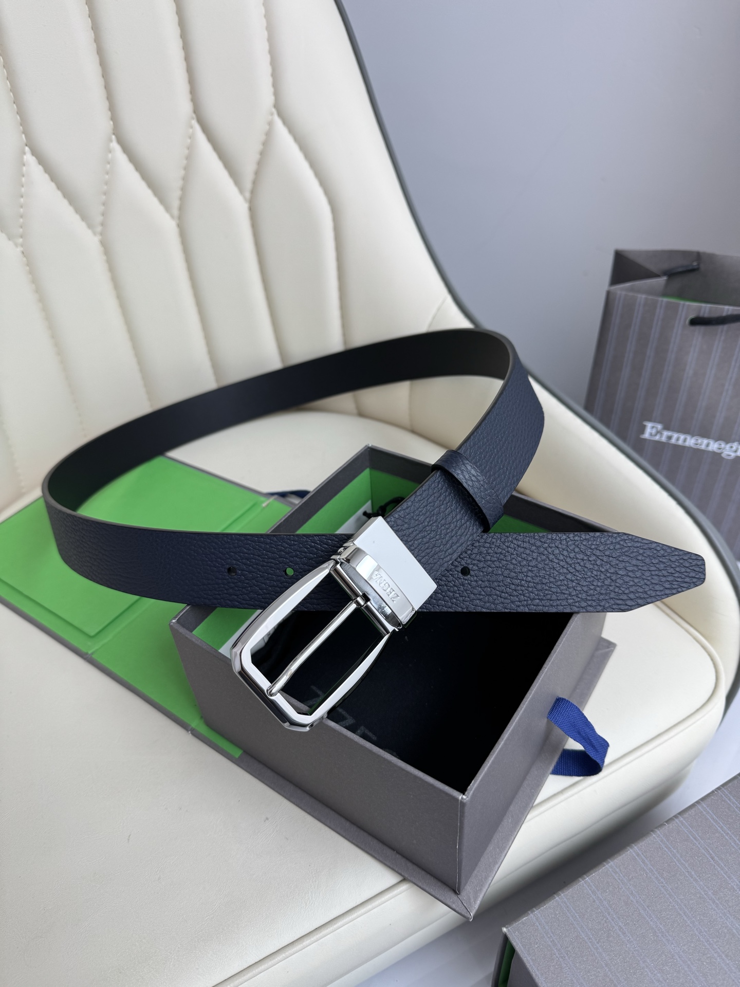 Zegna Reversible Leather Belt with Buckle, 3.5cm Width 3 i1750655720760 4855 0 1