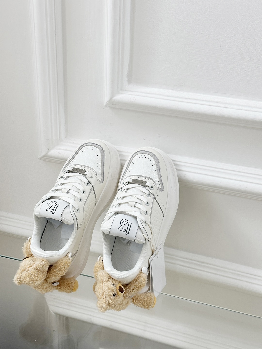 13DE MARZO White Leather Sneakers With Removable Teddy Bear Accent 7 i1742808015981 911 0 5