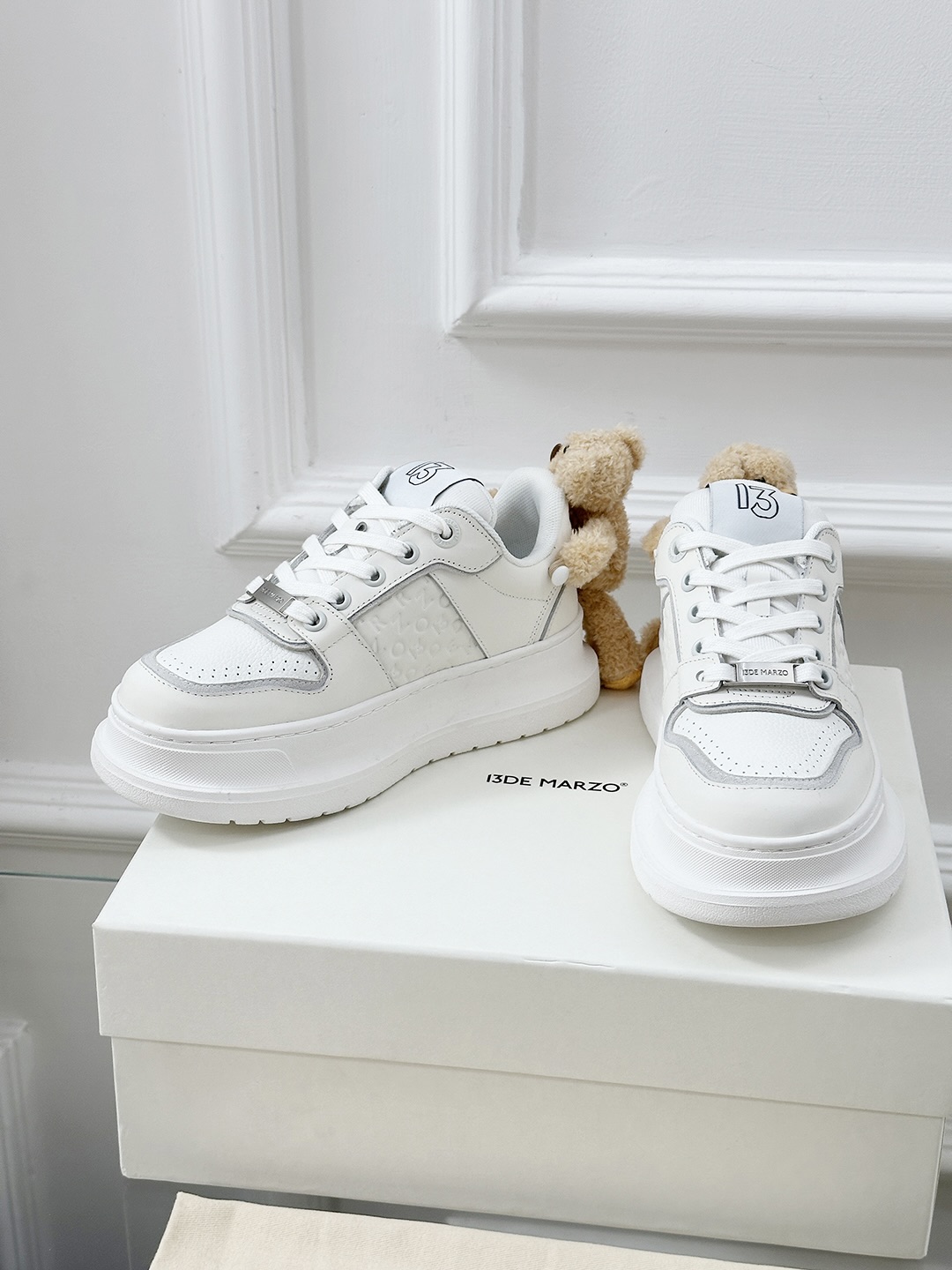 13DE MARZO White Leather Sneakers With Removable Teddy Bear Accent 4 i1742808016959 174 0 2