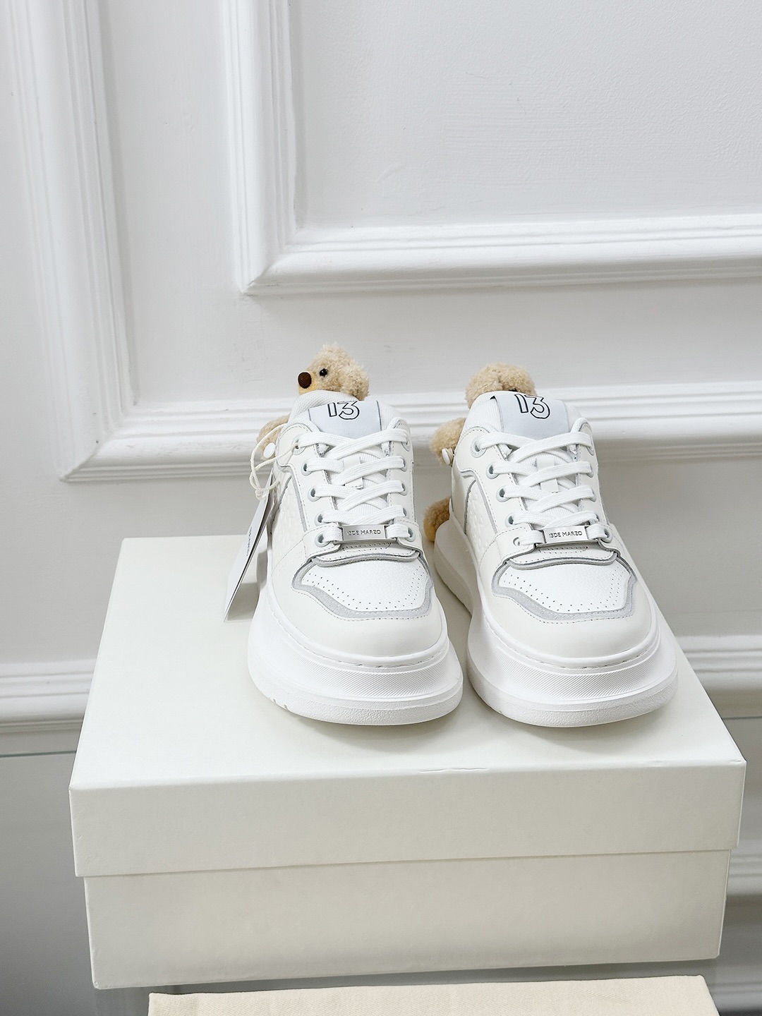 13DE MARZO White Leather Sneakers With Removable Teddy Bear Accent 3 i1742808016962 2583 0 1
