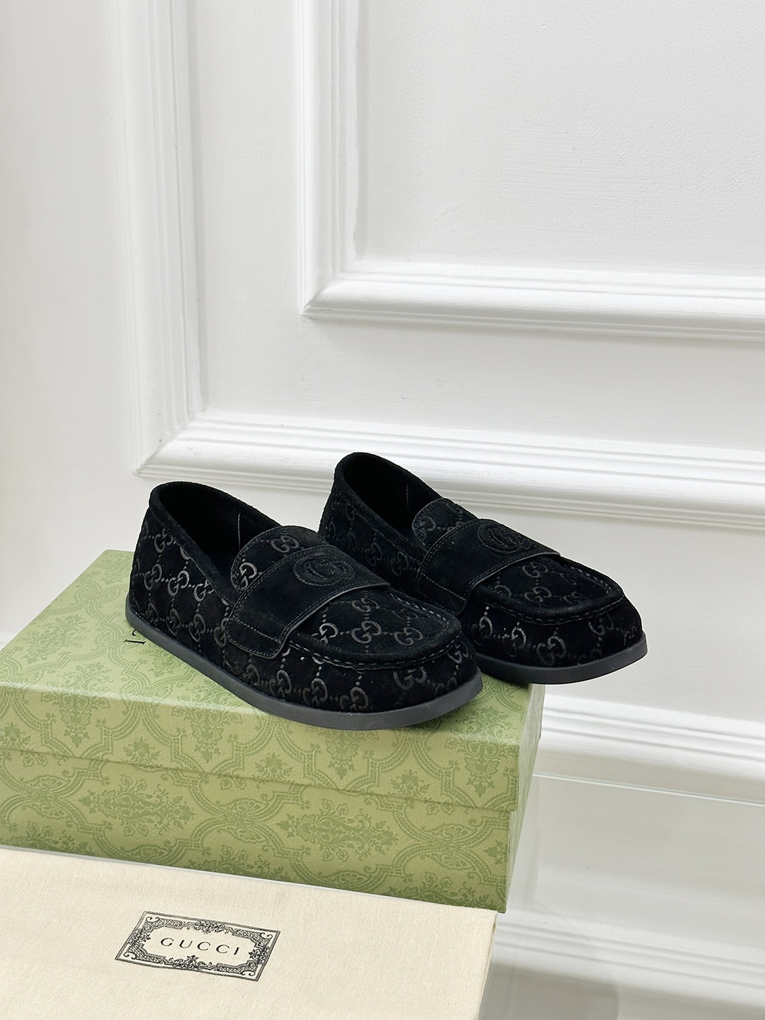 Gucci Early Spring Thick Bottom Loafers with GG Motif in Black Suede 3 i1743240933146 1752 0 0
