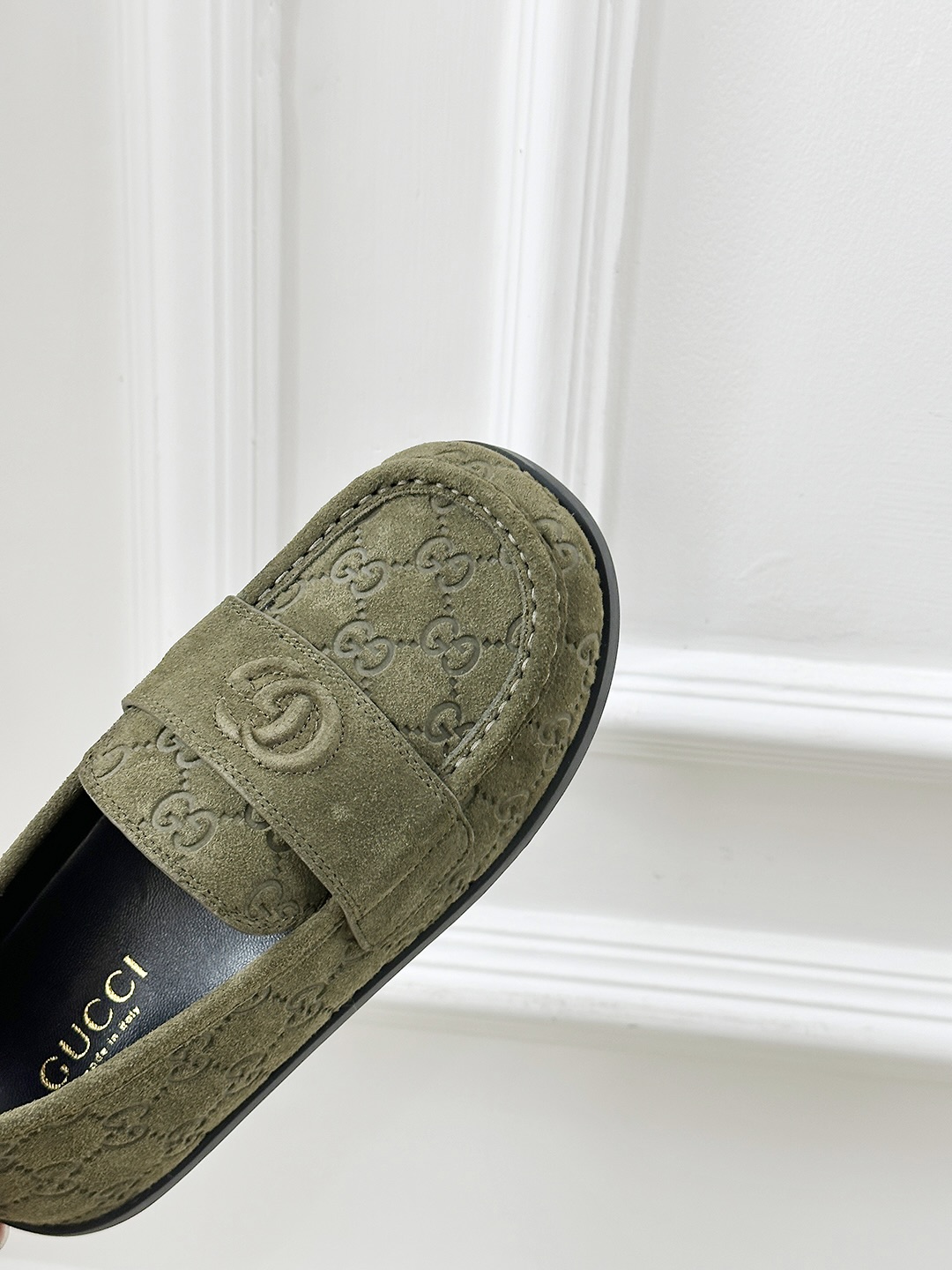 Gucci Early Spring Thick-Soled Loafers with GG Motif in Olive Green Suede 9 i1743241033443 4972 0 7