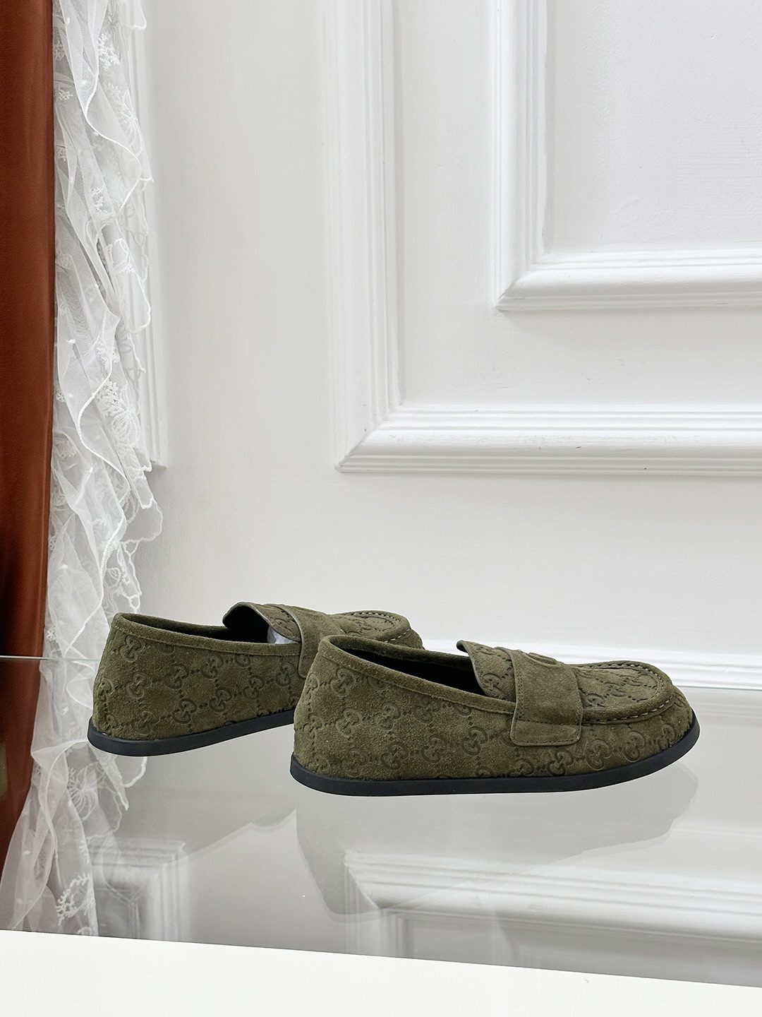 Gucci Early Spring Thick-Soled Loafers with GG Motif in Olive Green Suede 7 i1743241034949 2197 0 4