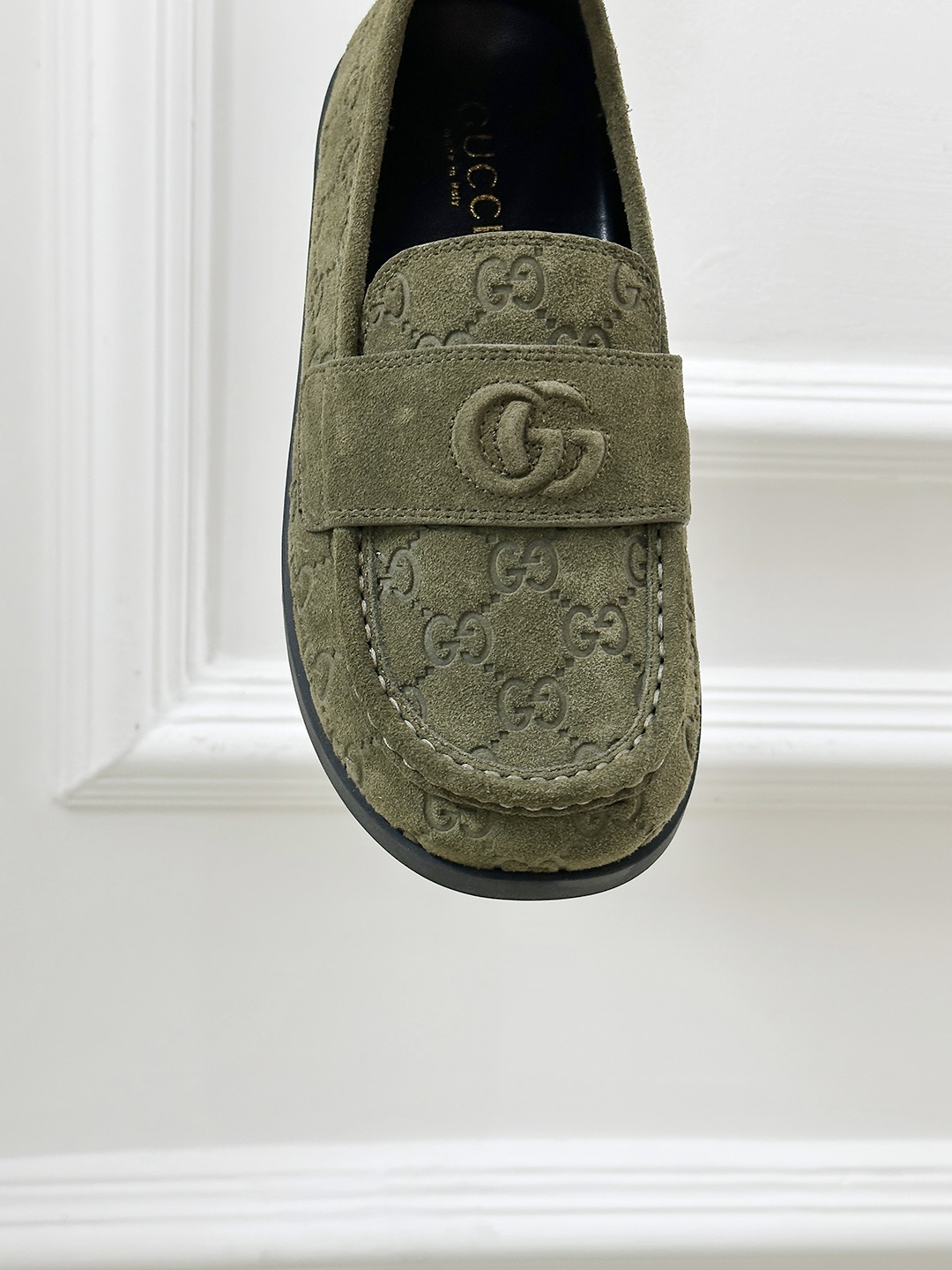 Gucci Early Spring Thick-Soled Loafers with GG Motif in Olive Green Suede 8 i1743241034987 8951 0 6