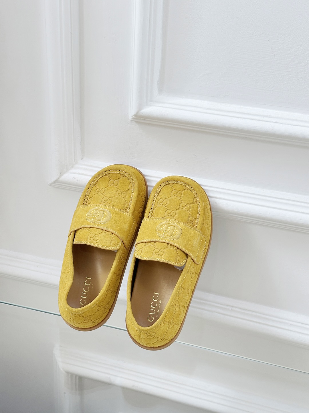 Gucci Early Spring Suede Loafers with Embossed GG Motif 1 Gucci Early Spring Suede Loafers with Embossed GG Motif