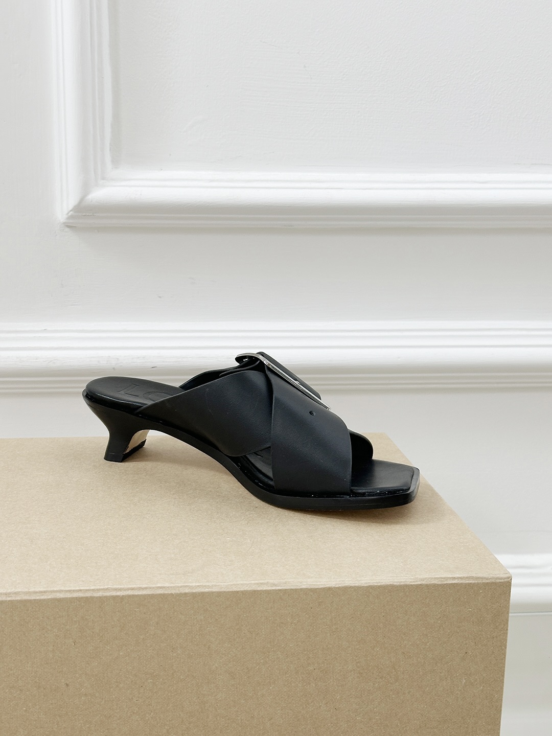 LOEWE Women's Black Leather Buckle Heeled Sandals Mules Slides Shoes 5 i1743324261549 1688 0 3