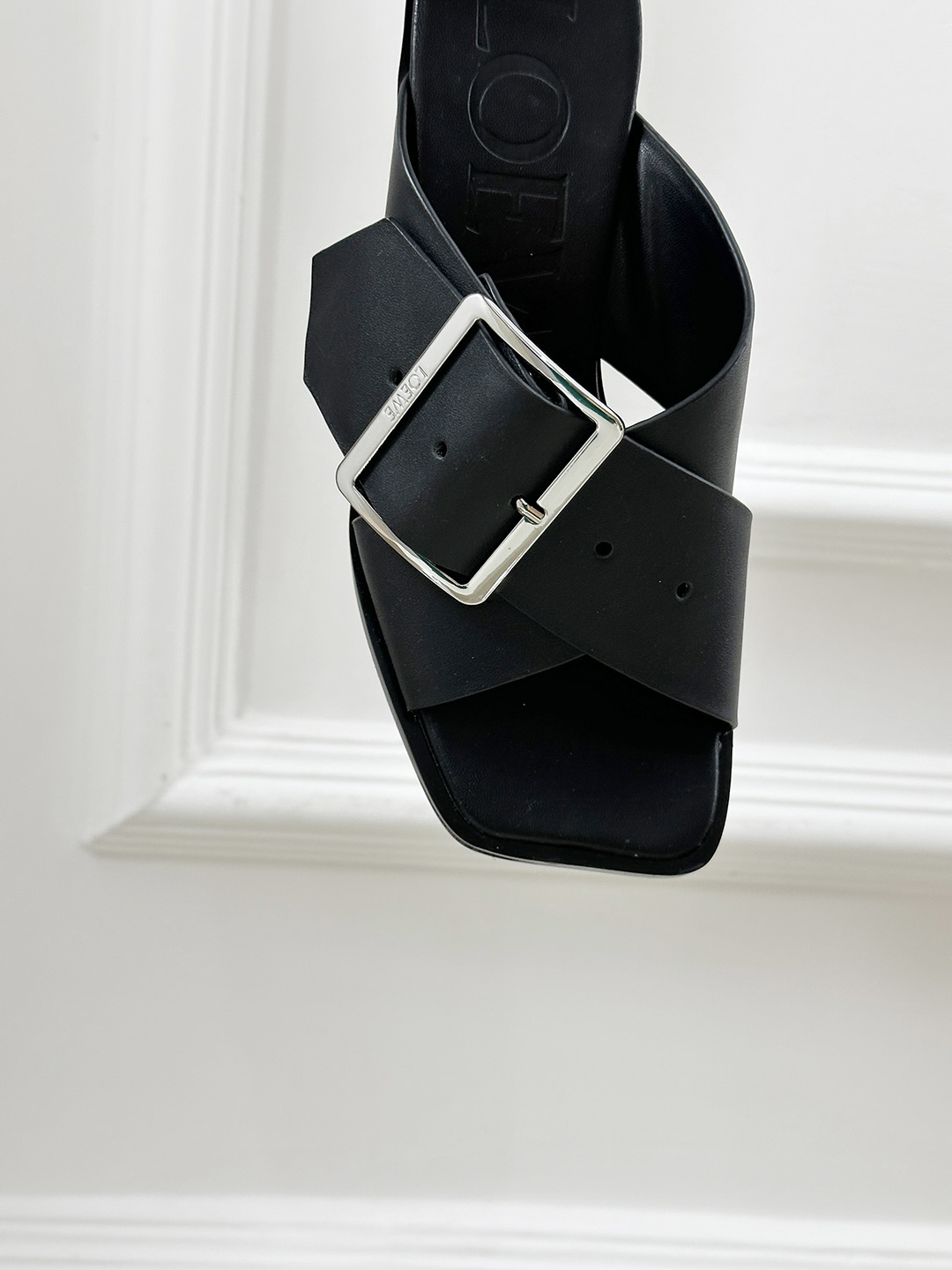 LOEWE Women's Black Leather Buckle Heeled Sandals Mules Slides Shoes 8 i1743324261549 3566 0 6