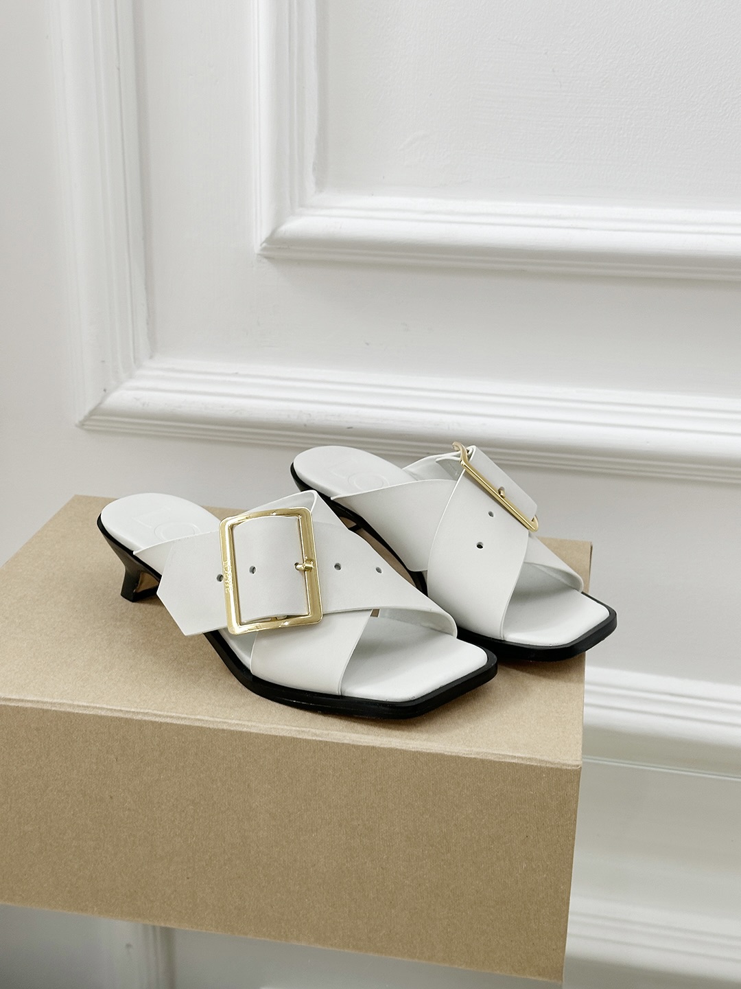 Loewe Women's Leather Heeled Sandals with Buckle - Elegant Style 1 Loewe Women's Leather Heeled Sandals with Buckle - Elegant Style