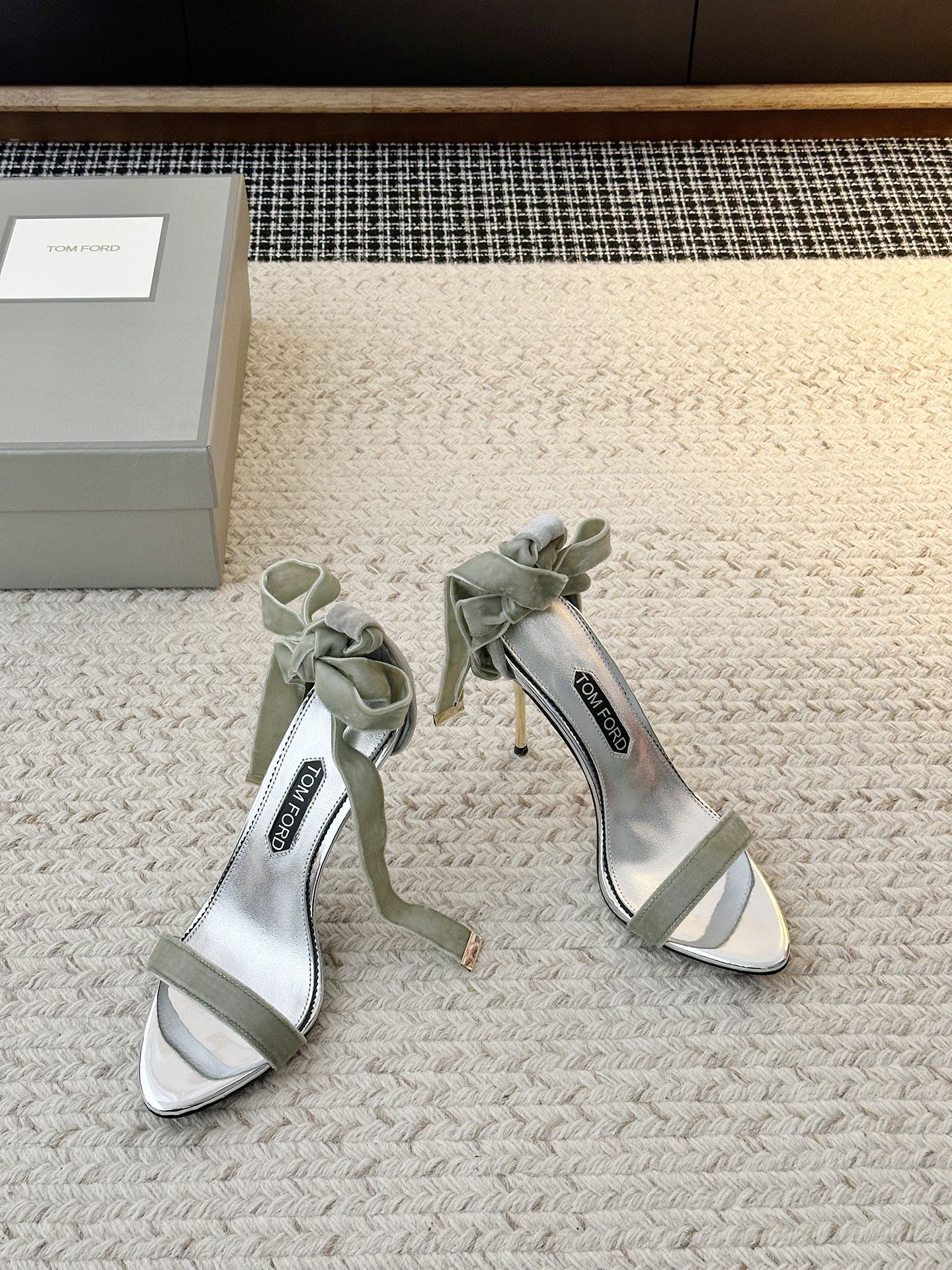 Tom Ford Sage Green Bow Sandals