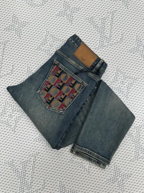 Fendi Men's Jeans Denim Pants with Signature FF Logo Pocket Design 1 Fendi Men's Jeans Denim Pants with Signature FF Logo Pocket Design