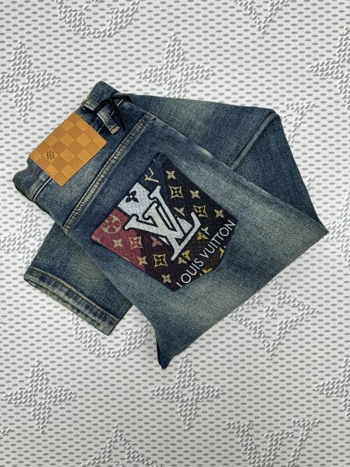 Louis Vuitton Men's Denim Jeans with Signature Monogram Patch 1 Louis Vuitton Men's Denim Jeans with Signature Monogram Patch