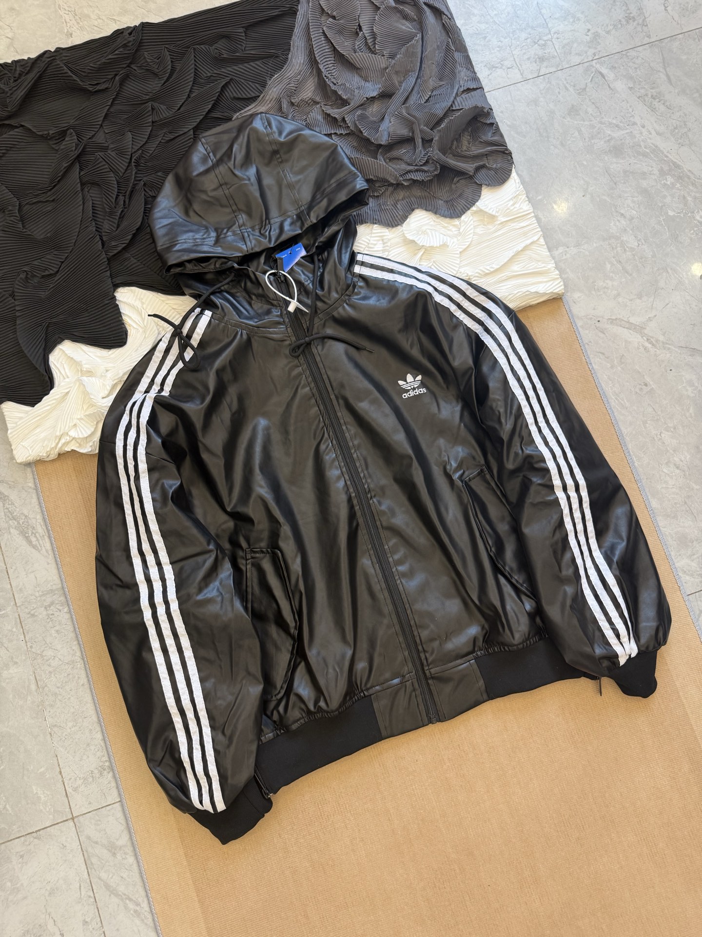 Adidas Originals FW25 Retro Leather Hooded Jacket - Black