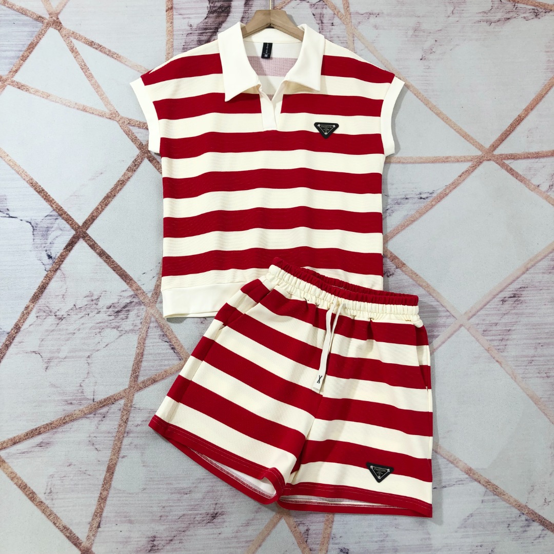 Prada Striped Polo Shirt and Shorts Set - Red/White, Summer Style 4 o 1j3lfjrpq2al19ua168i1jd0in54