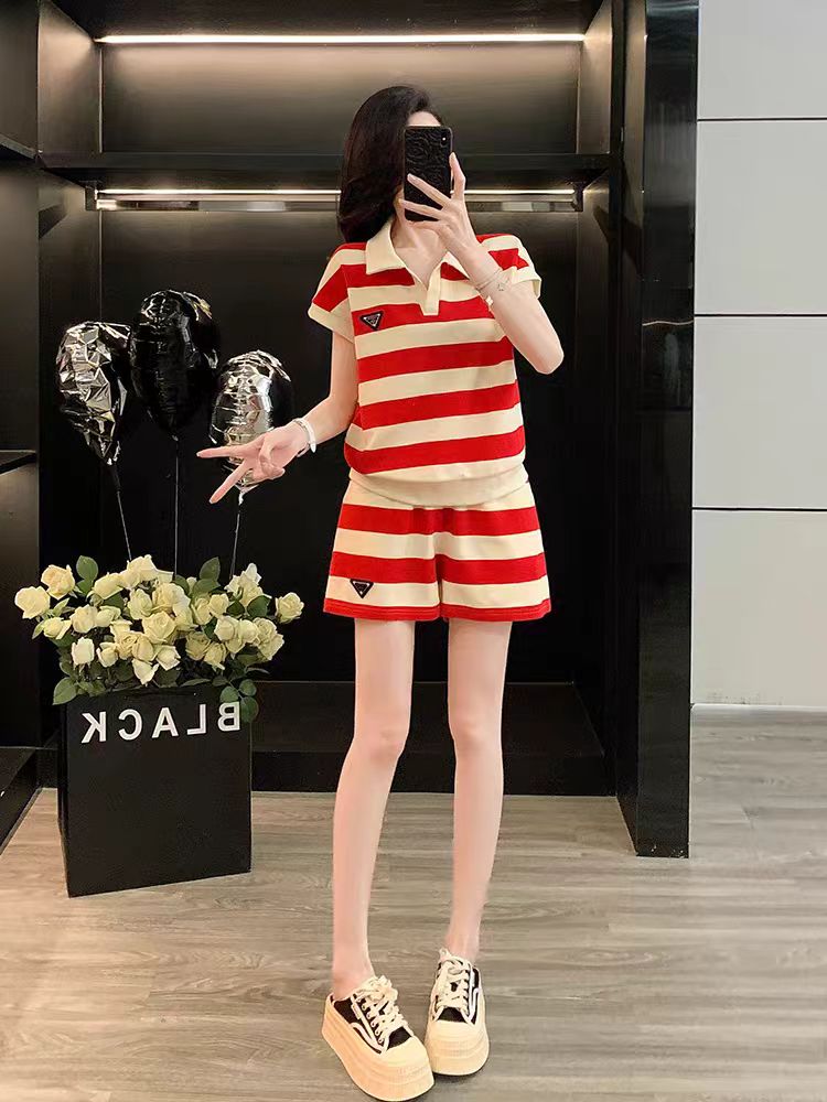 Prada Striped Polo Shirt and Shorts Set - Red/White, Summer Style 2 o 1j3lfjrpr1h251ceqk5hdhp10j07
