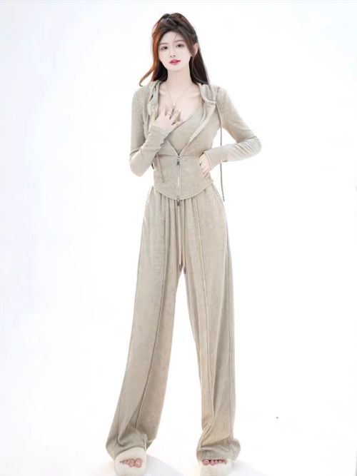 Slim Fit Women's 3-Piece Lounge Set - Hoodie, Tank Top, and Wide Leg Pants 1 Slim Fit Women's 3-Piece Lounge Set - Hoodie, Tank Top, and Wide Leg Pants
